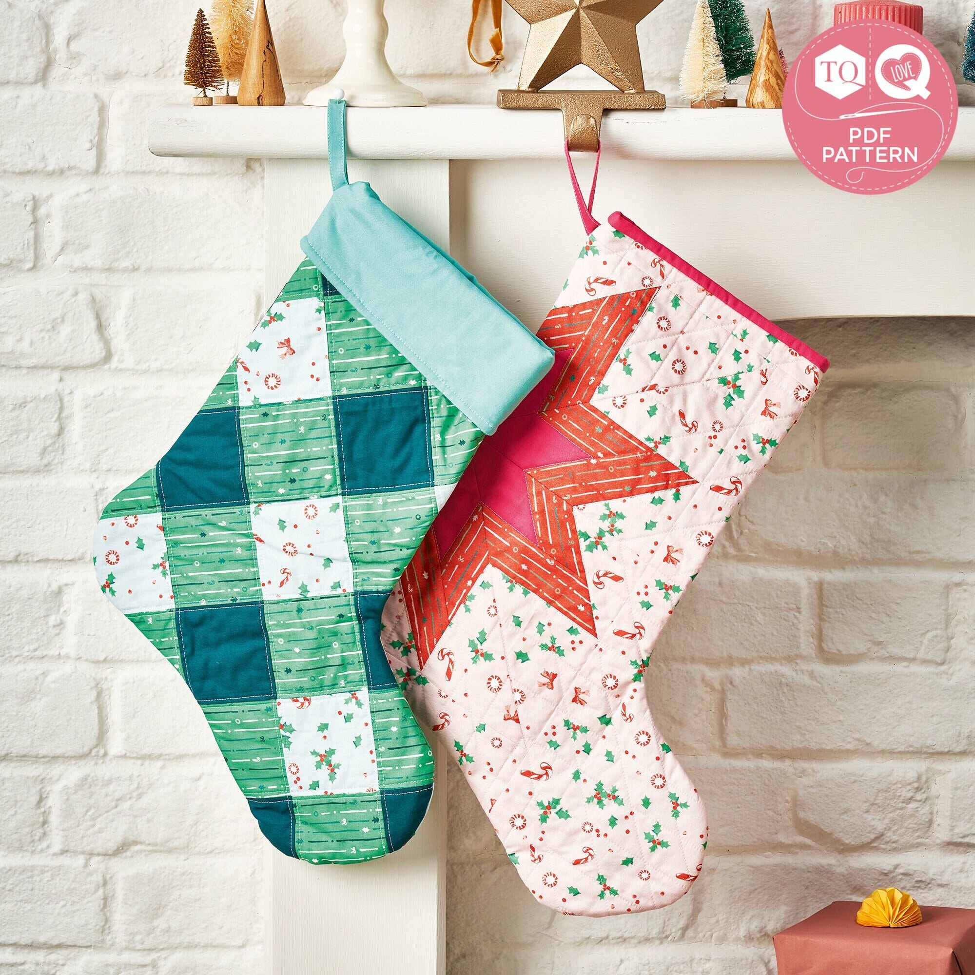 Patchwork Stocking Patterns, Christmas Stocking Pattern, Love Patchwork & Quilting, Digital Sewing Pattern, Instant Download