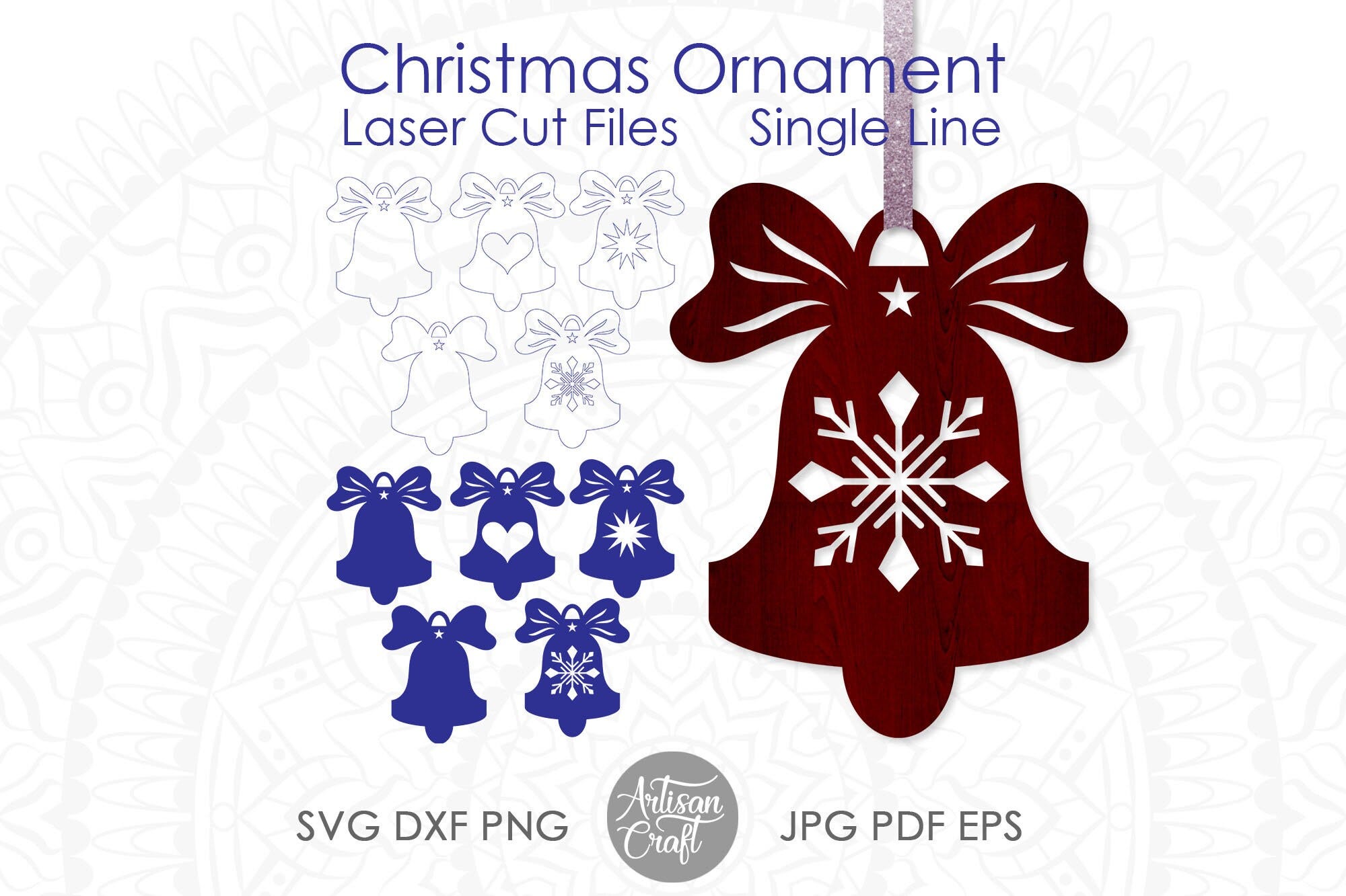 Christmas bell SVG, laser cut files, single line design
