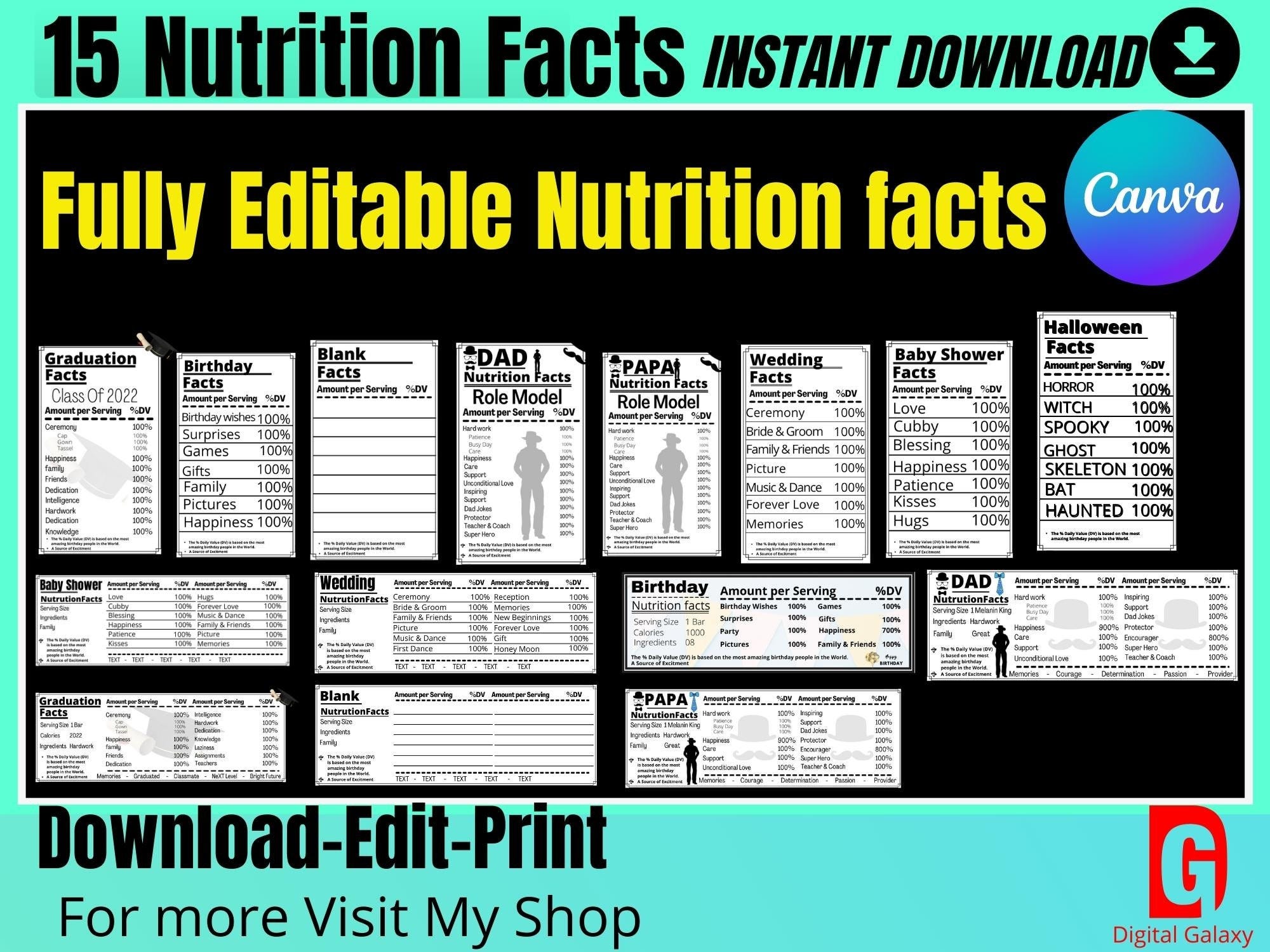 Nutrition facts bundle Svg, Family nutritional facts, Birthday SVG, Dad nutritional fact, Graduate SVG, Class 2022 SVG