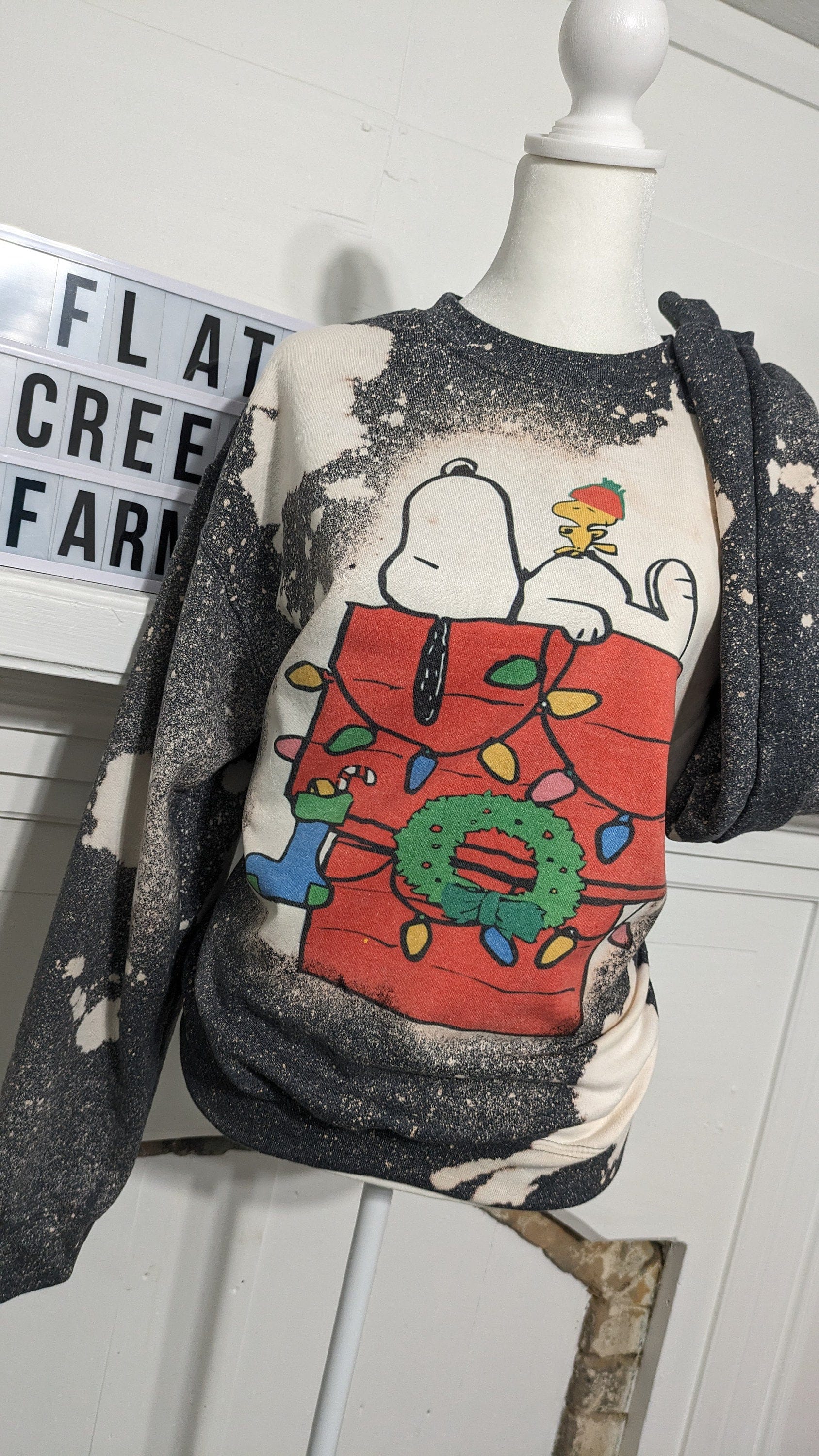 Christmas Snoopy Sweater, Bleached Christmas Sweater, Peanuts Bleached Christmas sweater, Charlie Brown Christmas Bleached sweatshirt