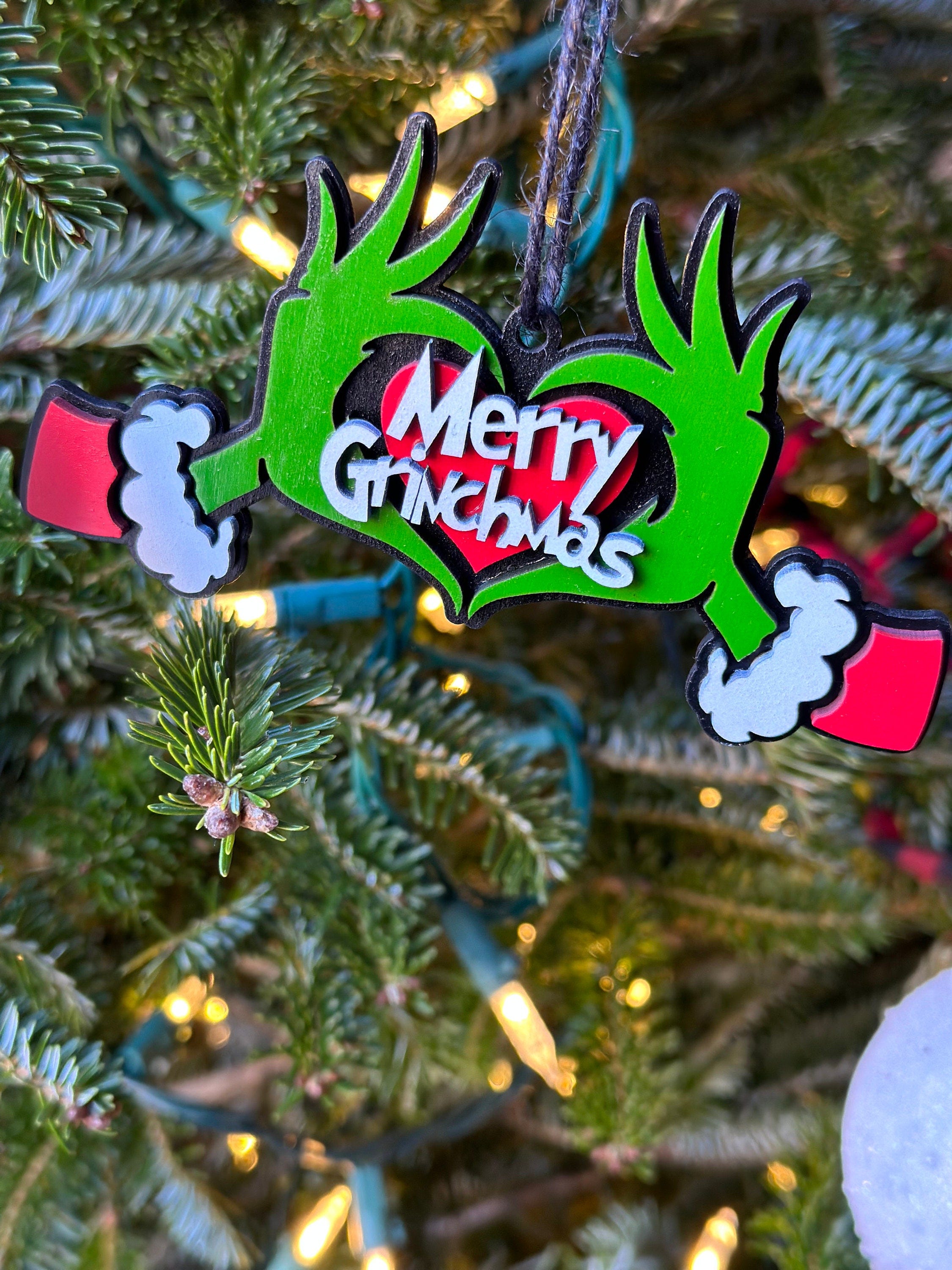 Grinch Heart Hands Ornament, Grinch Ornament, Personalized Grinch, The Grinch, Stocking Tag, Christmas Decor Christmas Sign Grinch Decor