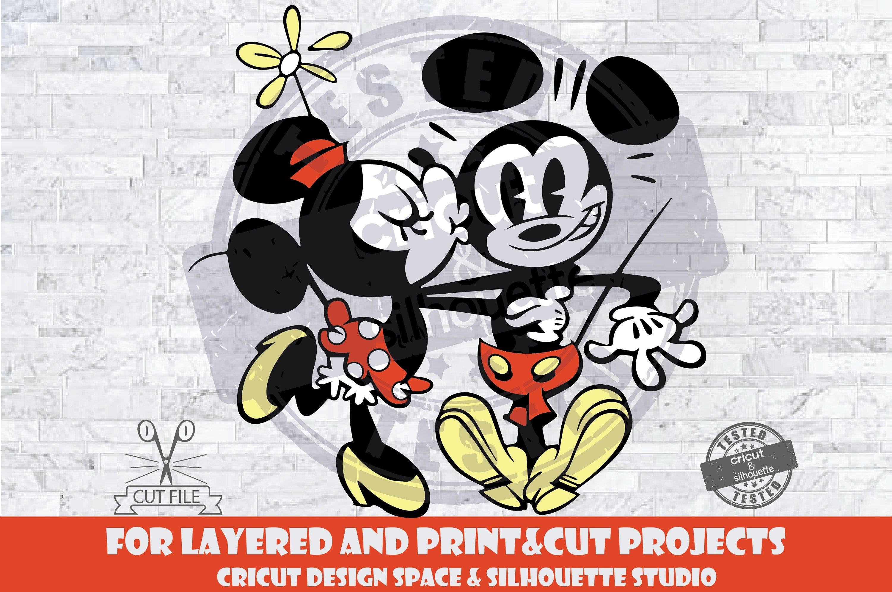 Mickey And Minnie Mouse SVG Design Files For Cricut Silhouette Cut Files Layered And PrintAndCut A Mickey Mouse Cartoon