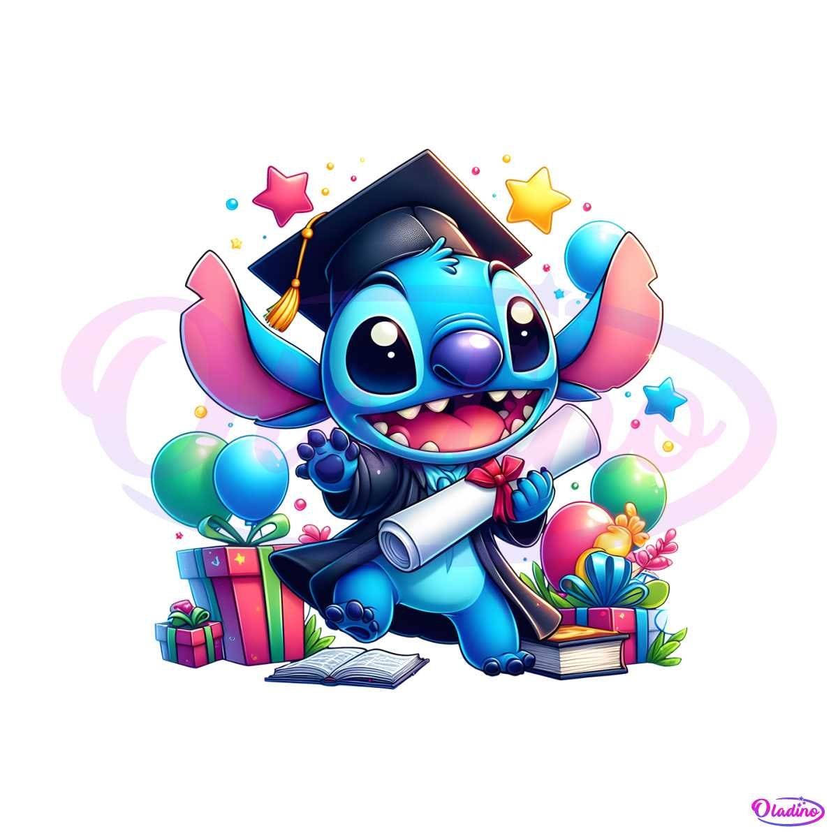 Cute Stitch Graduation Cartoon PNG