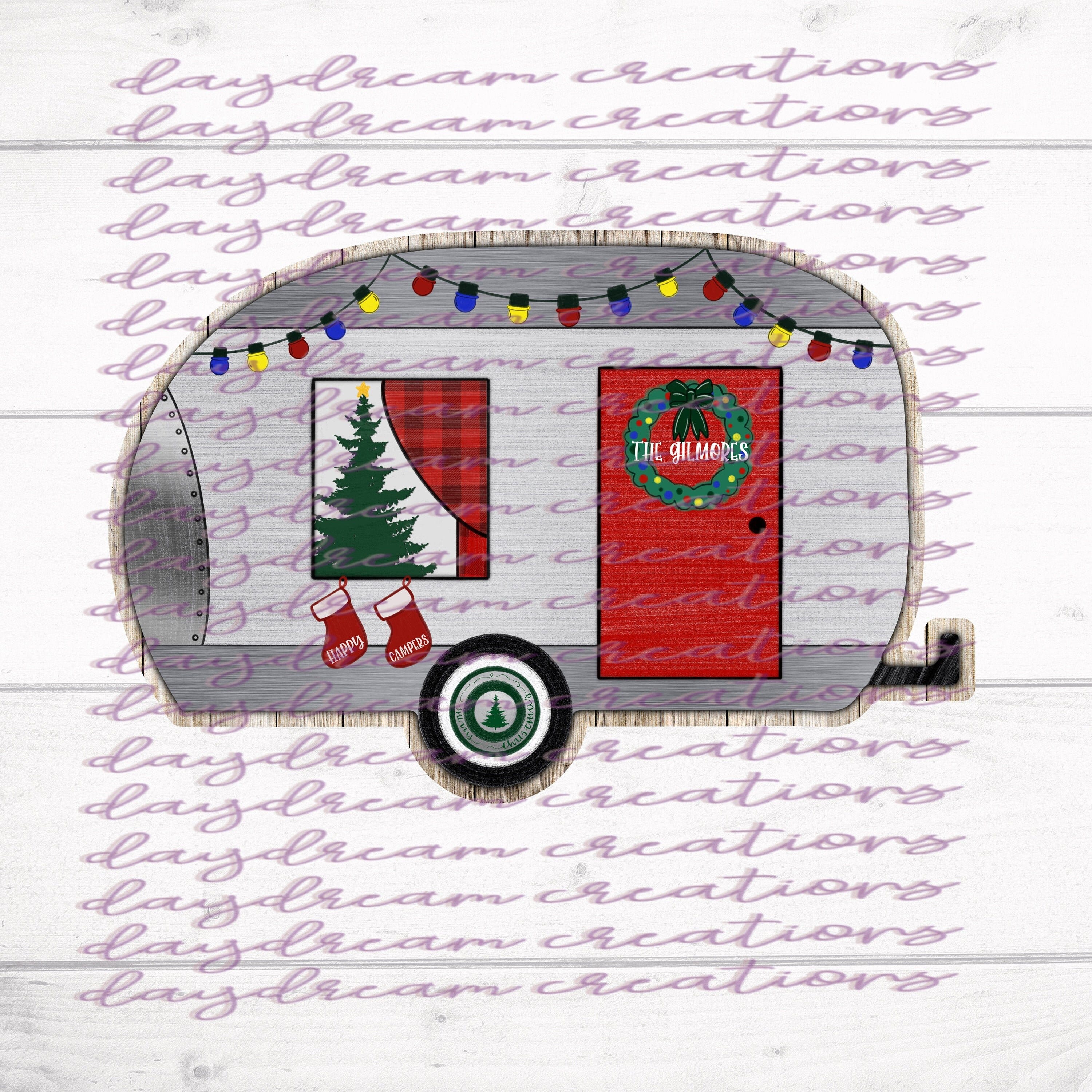 Christmas Camper Door Hanger Design - Vintage Camper Design - Happy Campers Christmas Camper Design - Sublimation Design - Digital Download