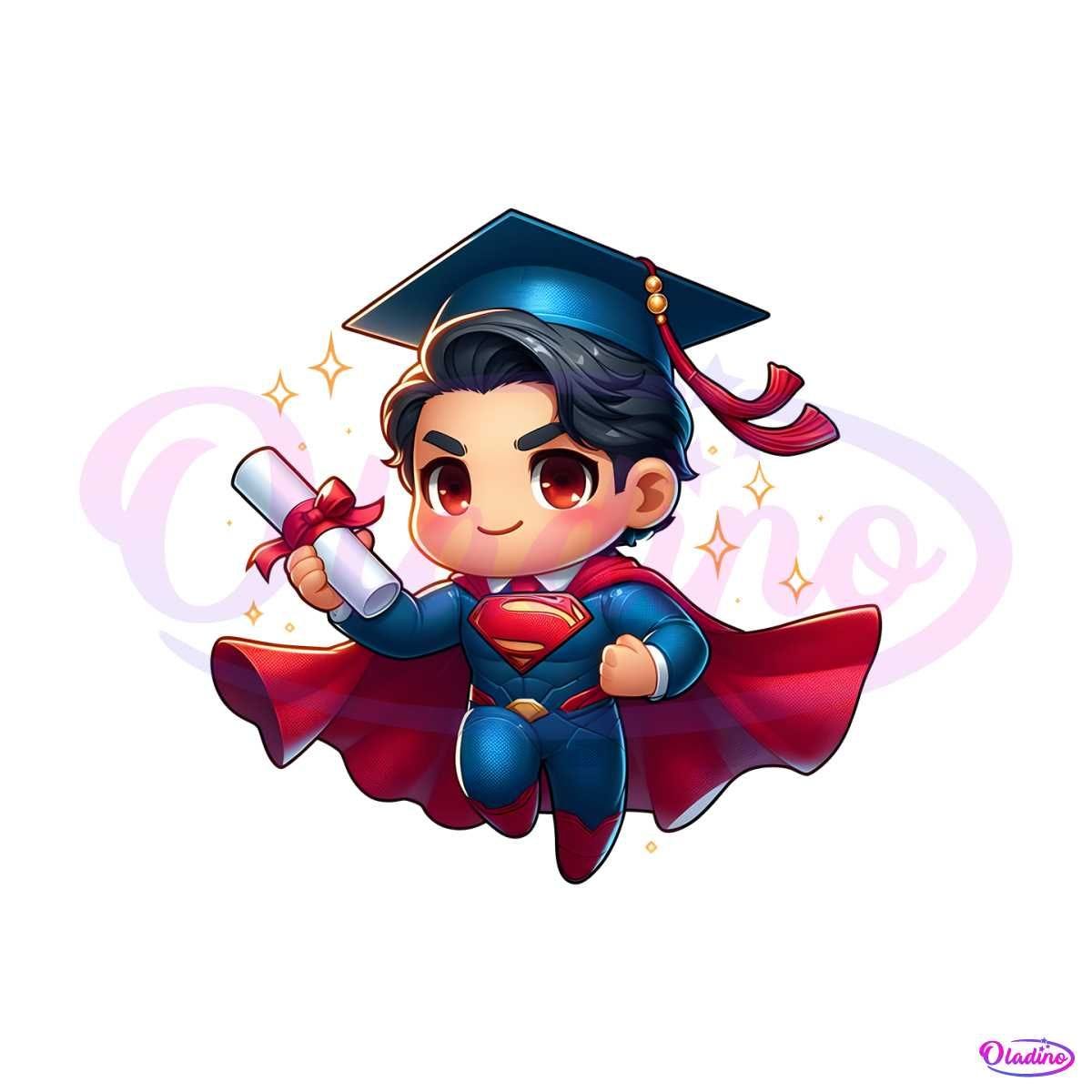 Retro Superhero Cartoon Graduation PNG