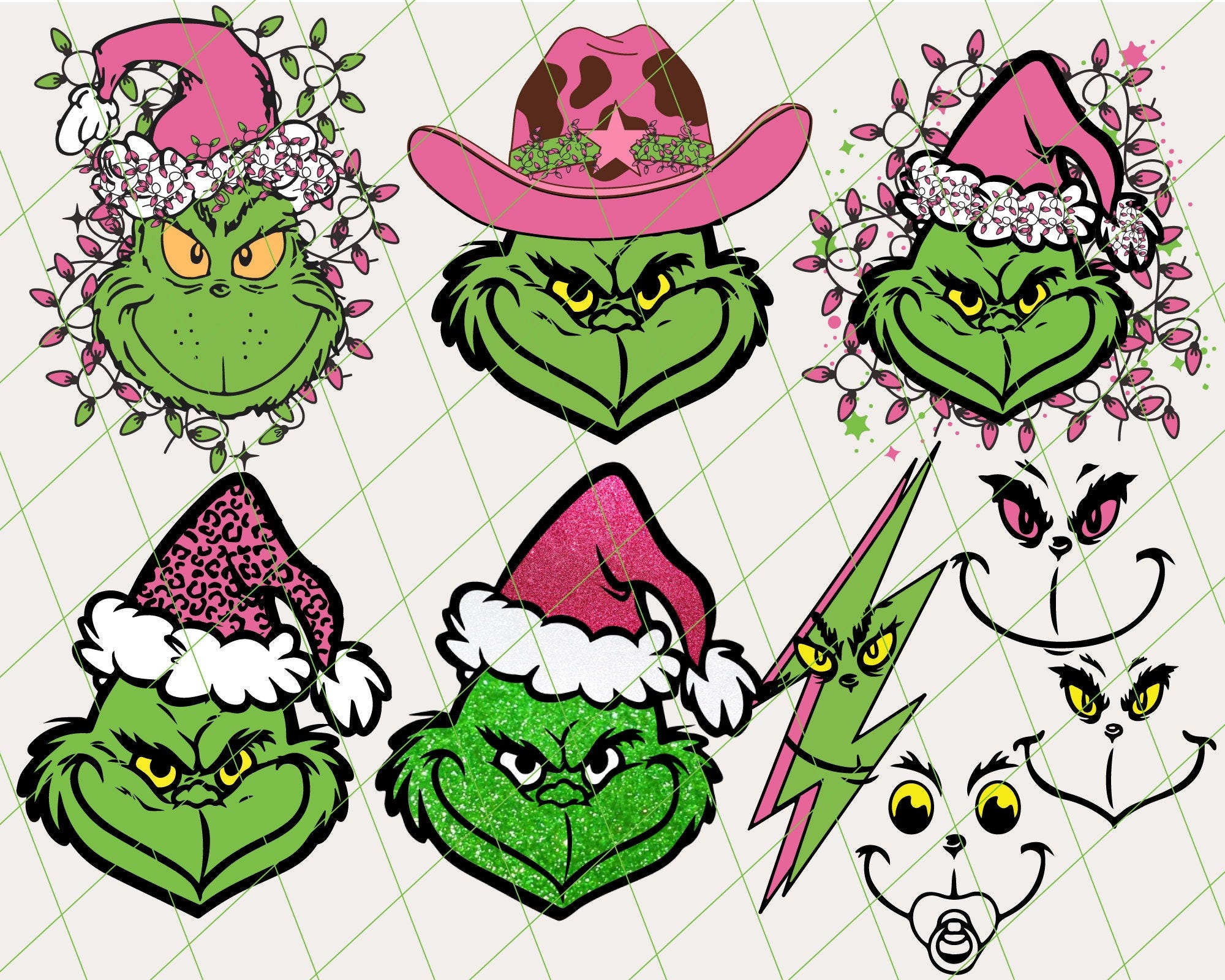 Retro Pink Christmas svg PNG, Grinch face SVG Bundle , Christmas Svg, christmas shirt design, Grinch Head svg png , pink Grinch svg png