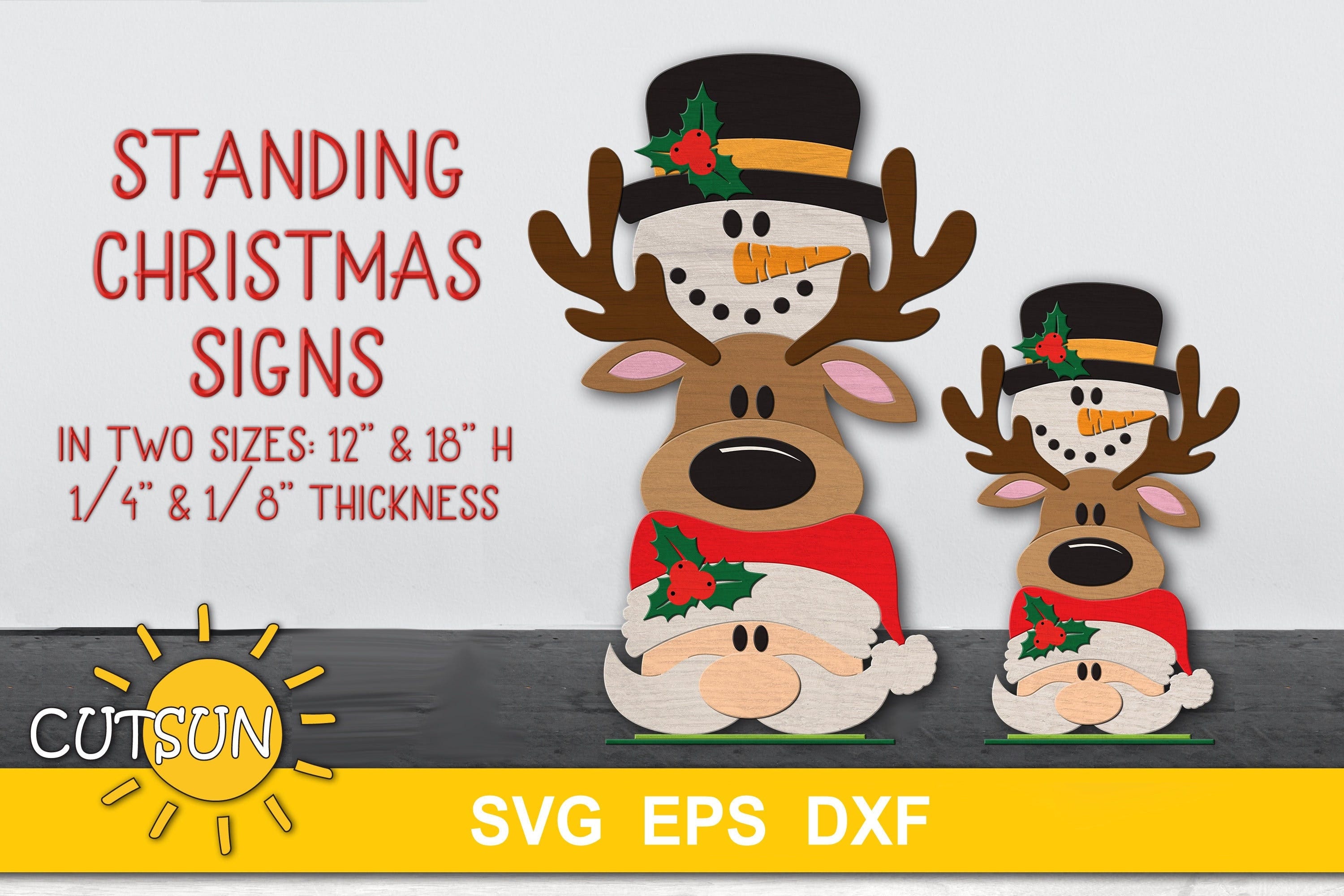 Santa, Deer and Snowman Stacked Standing Sign SVG | Christmas Stacked sign SVG | Laser cut file