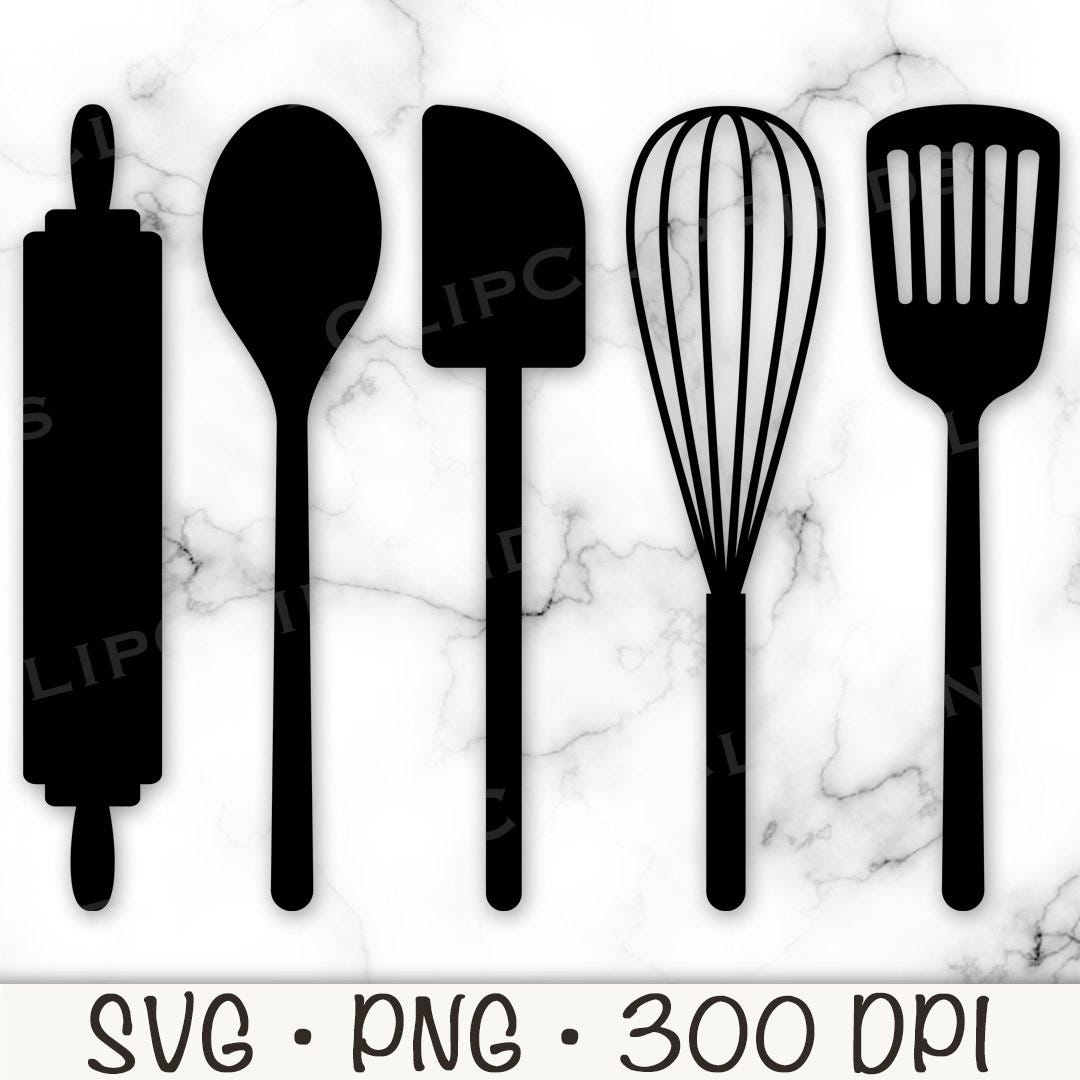 Kitchen Utensils SVG, Baking Utensils PNG, Rolling Pin, Cooking Utensils Silhouette, Spoon, Spatula, Whisk, Digital Download