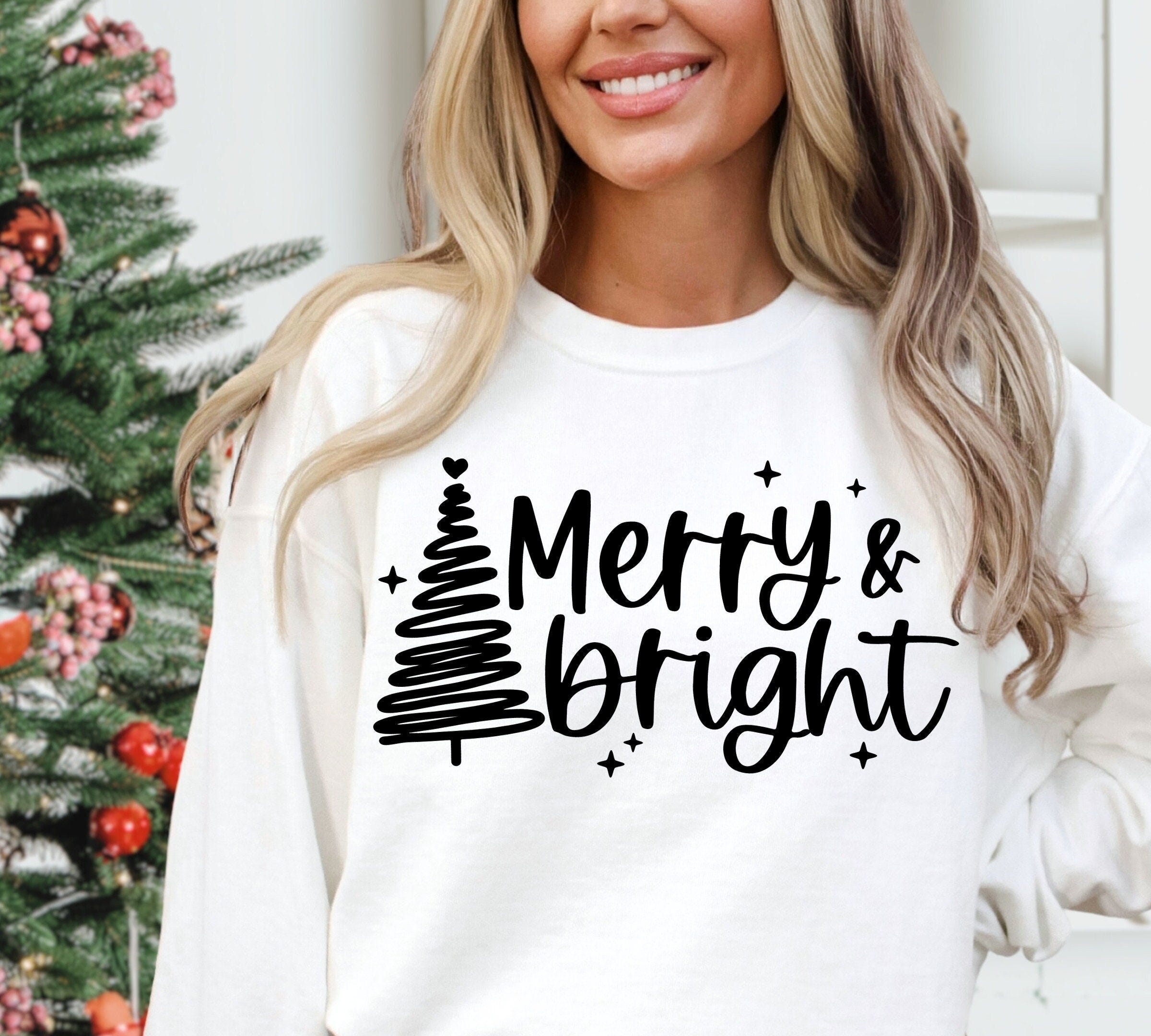 Merry and Bright Svg, Christmas Tree Svg, Christmas Shirt Svg, Christmas Saying, Merry Christmas, Winter Holiday Gift, Cricut File, Png