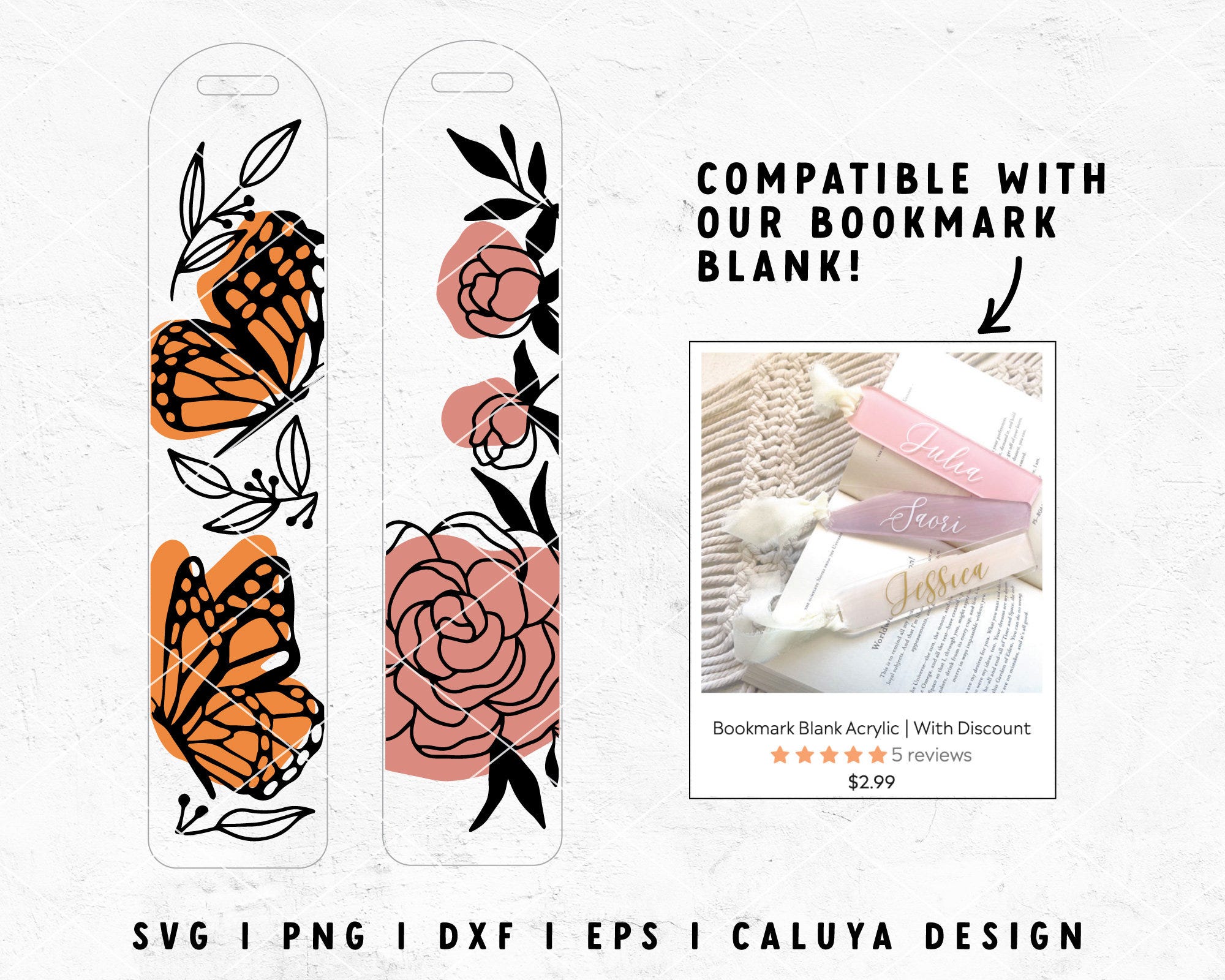 Bookmark Template SVG | Bookmark SVG | Butterfly SVG | Botanical Flower svg | Rose svg | diy gift | Mothers Day svg Cricut, Cameo Silhouette