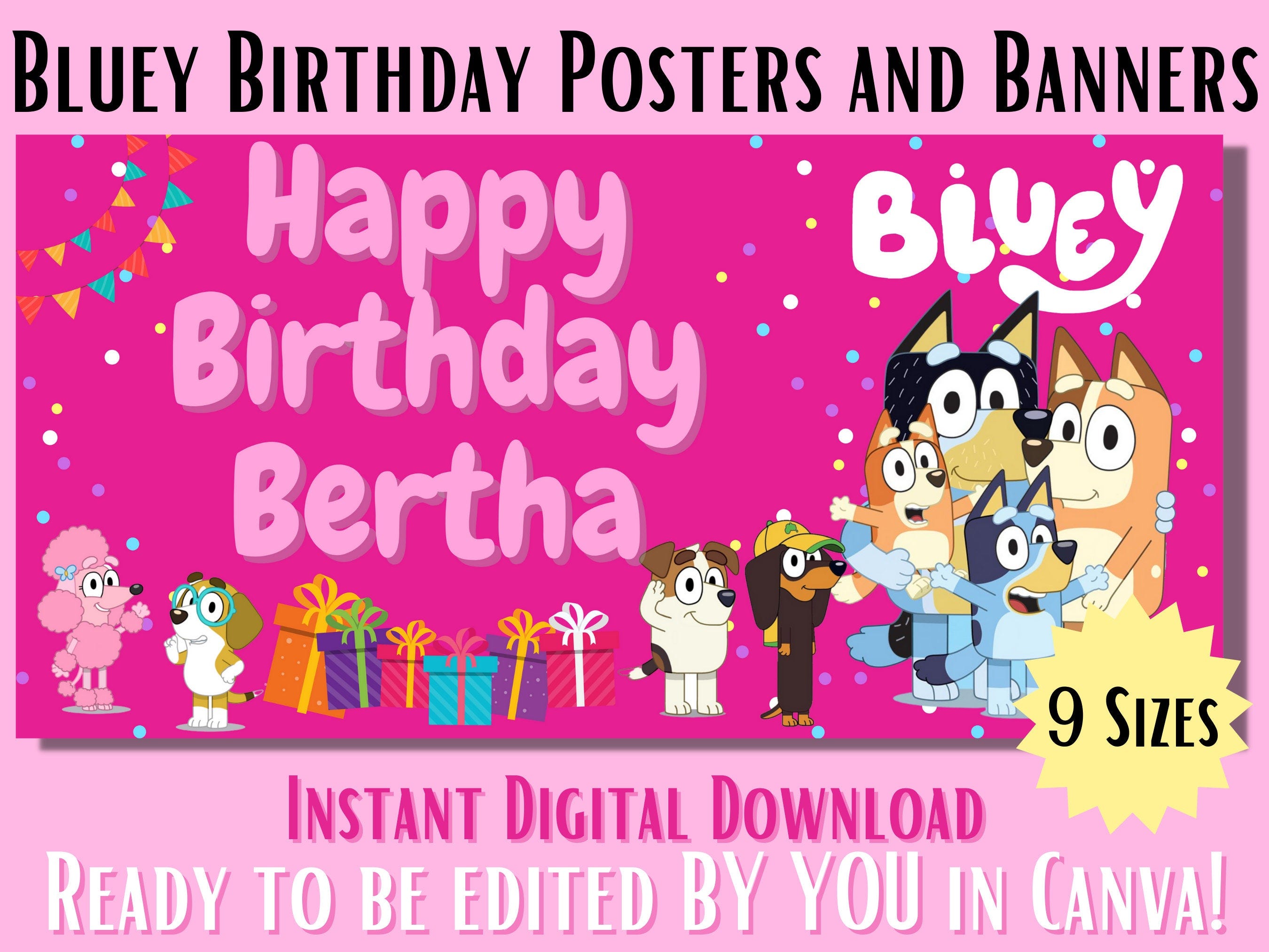 Personalized Bluey Birthday Posters and Banners | Instant Digital Download | Bluey Decorations | Editable Template | PDF, PNG, JPG