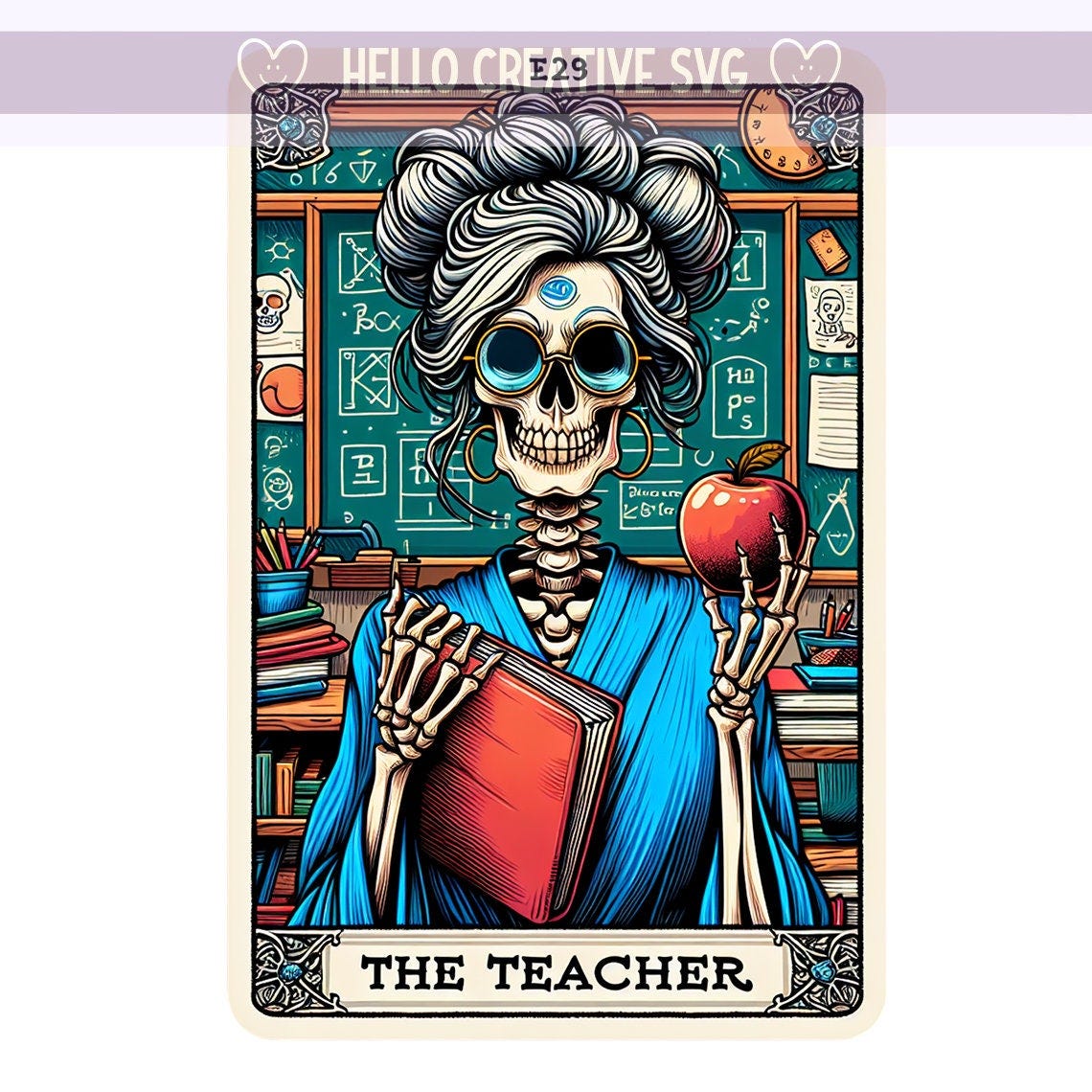 The Teacher Tarot Card PNG, Witchy Skeleton  Teaching Skull Tarot, Teacher Png, Tarot Card PNG, Sublimation Design, PNG Digital Download