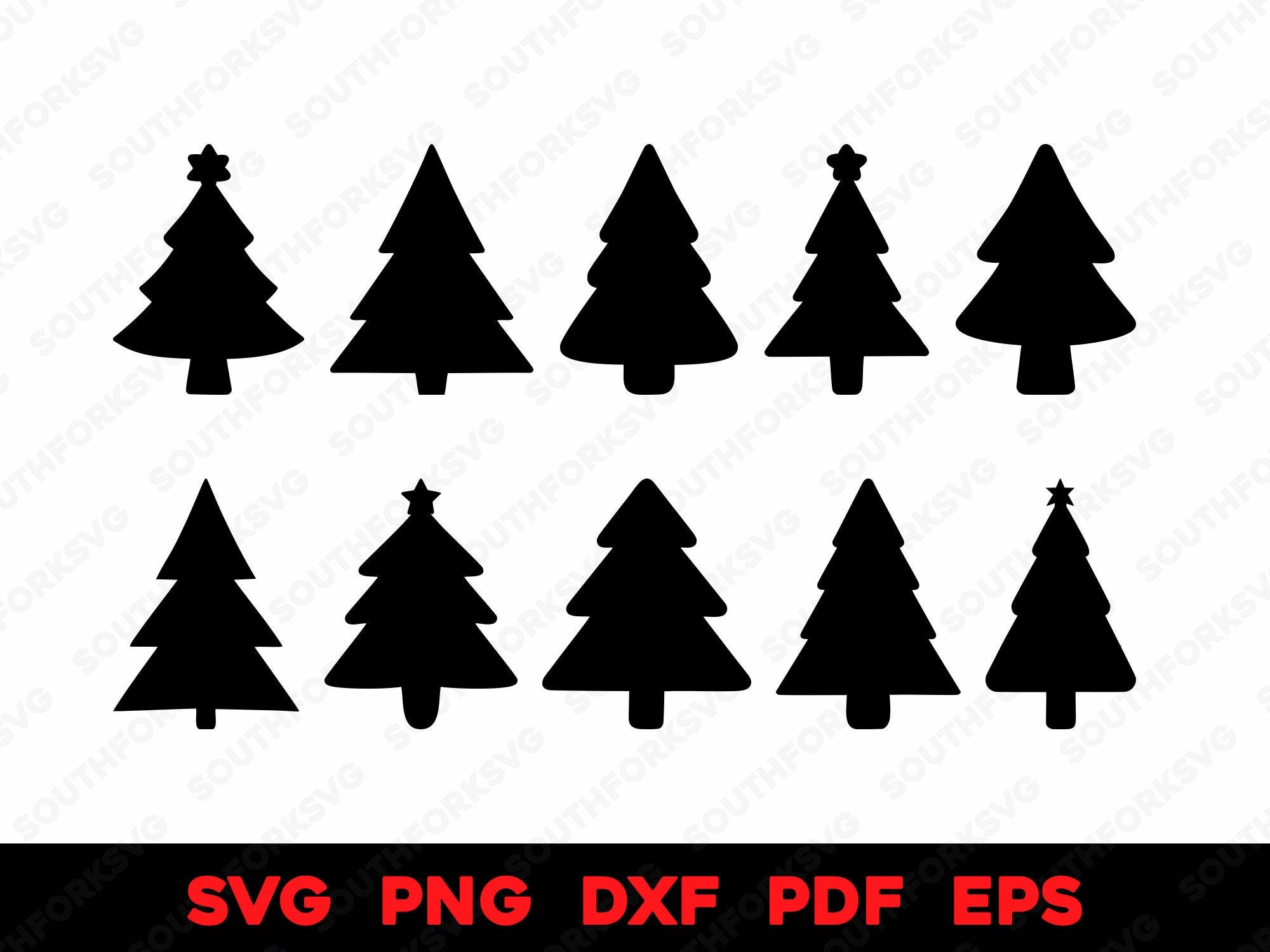 Christmas Xmas Tree Silhouettes Bundle 1 | svg png dxf eps pdf | vector graphic design cut print laser engrave files commercial use