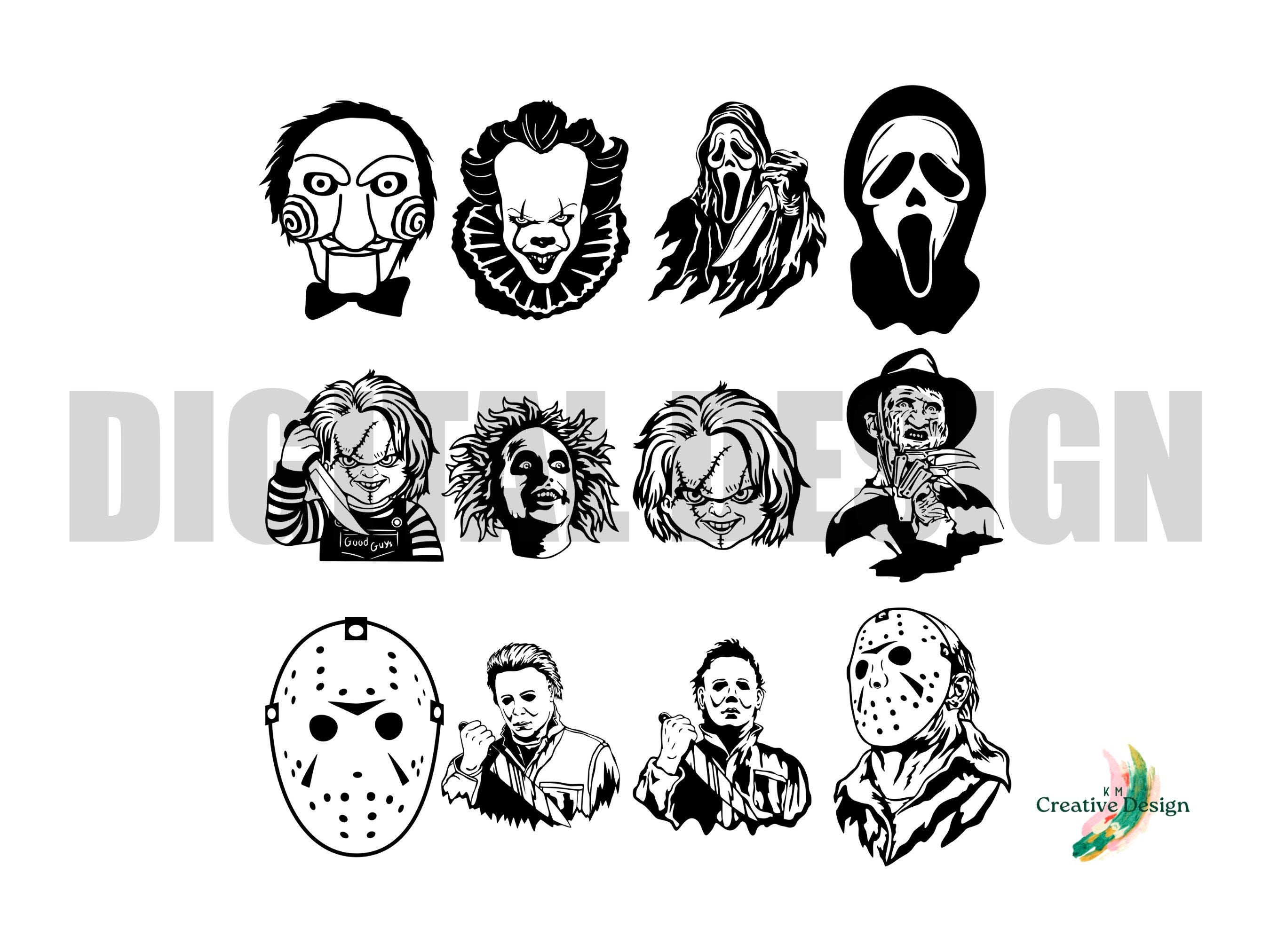 12 Design SVG Horror Mask Bundle Cricut Silhouette Halloween Spooky Fall Movie Themed