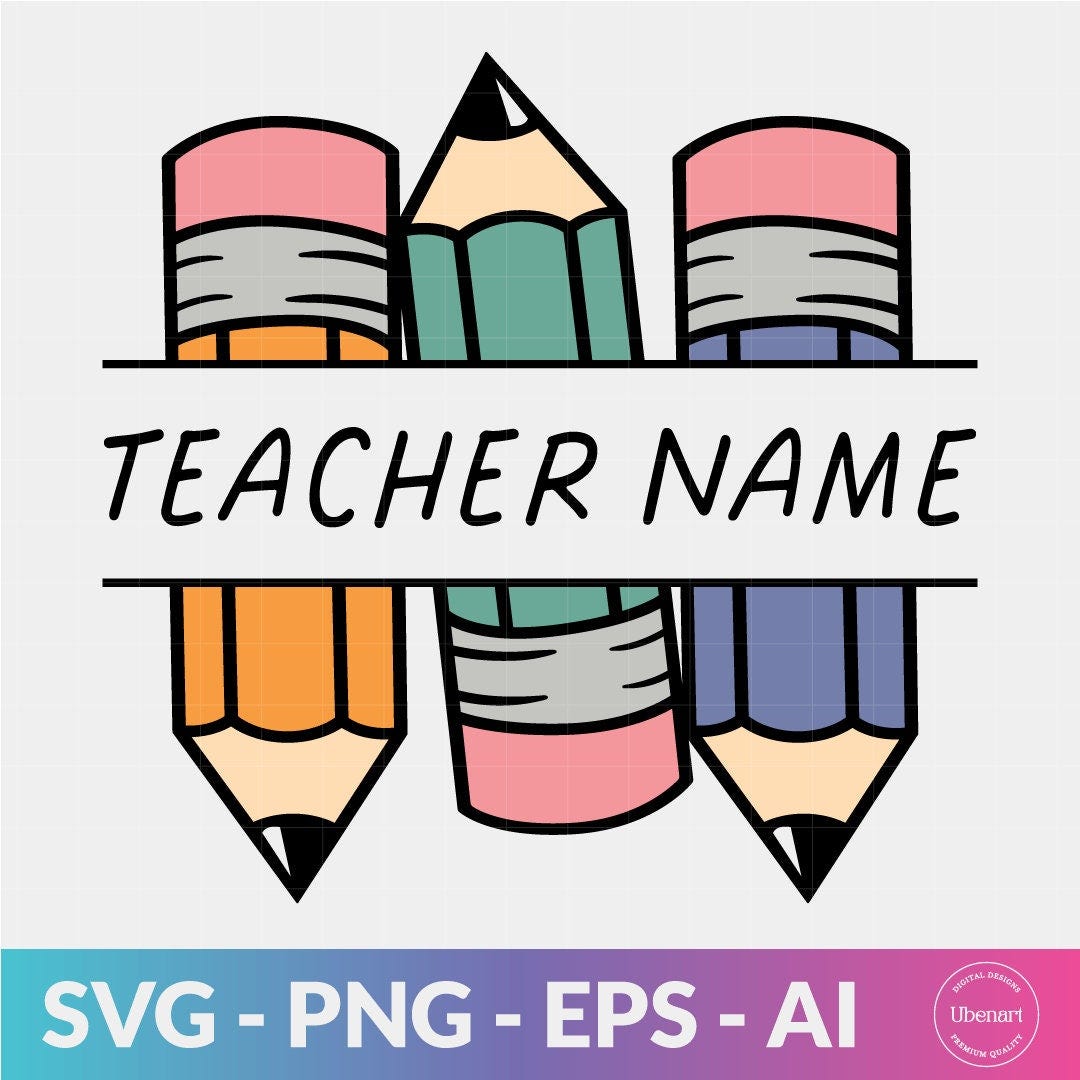 Pencil Name Frame Svg, Pencil Monogram Svg, Teacher Name Svg, School Supplies Svg