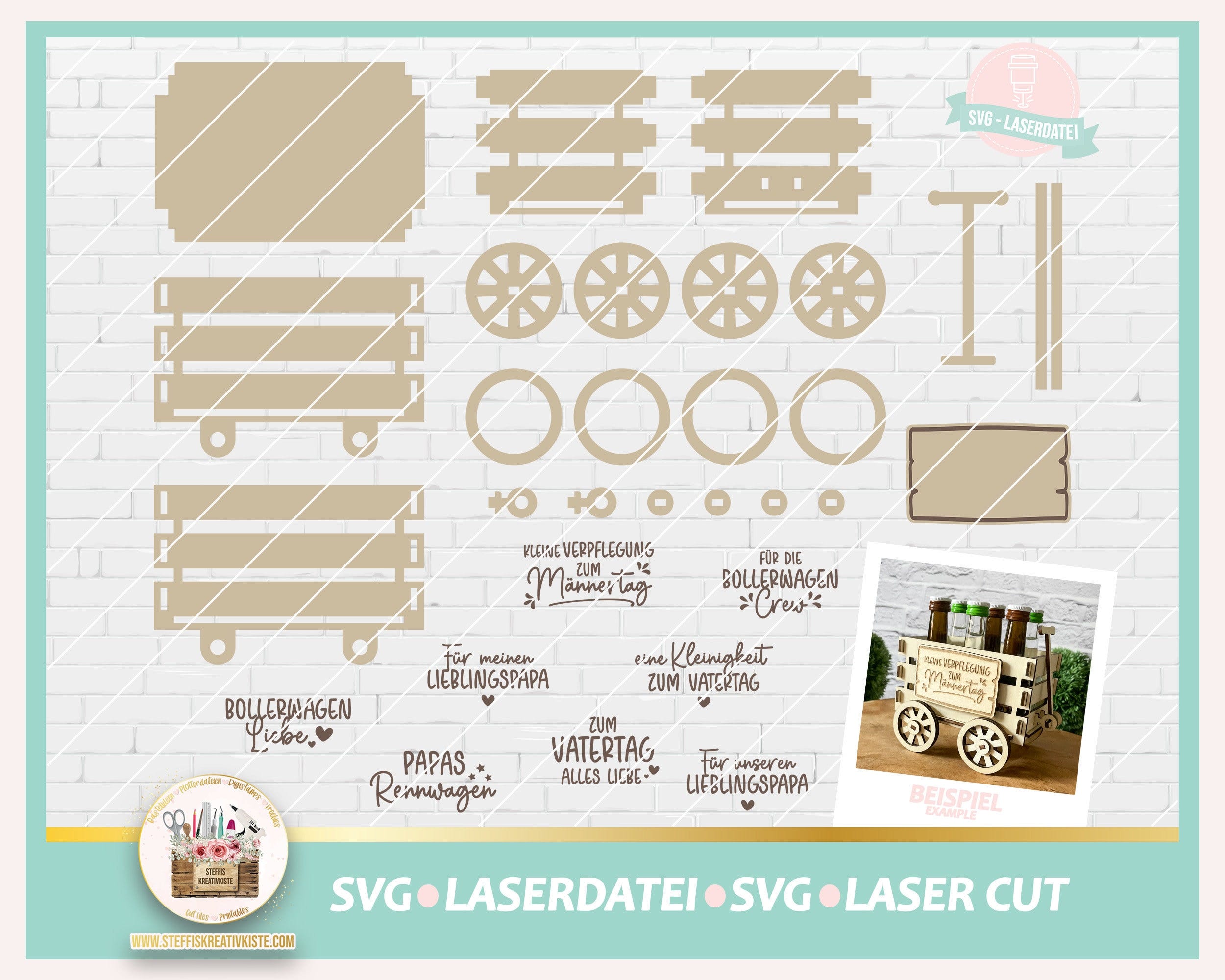 Laserdatei Vatertag Handwagen SVG, Laserdatei Männertag Bollerwagen SVG, Laser Cut Vatertag, Laser Cut Männertag, gewerblich, Vatertag SVG