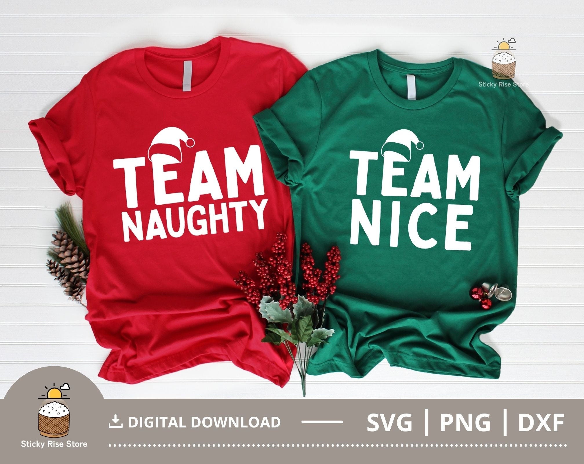Team Nice Team Naughty Svg Bundle, Christmas Svg, Naughty List Svg, Funny Christmas Shirt, Cut File for Cricut, Svg Png Dxf Digital Download
