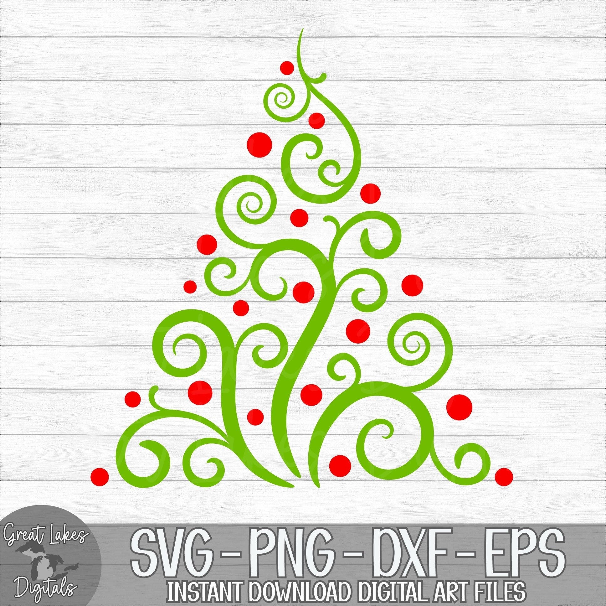 Swirly Christmas Tree - Instant Digital Download - svg, png, dxf, and eps files included! Winter, Pine Tree, Ornaments