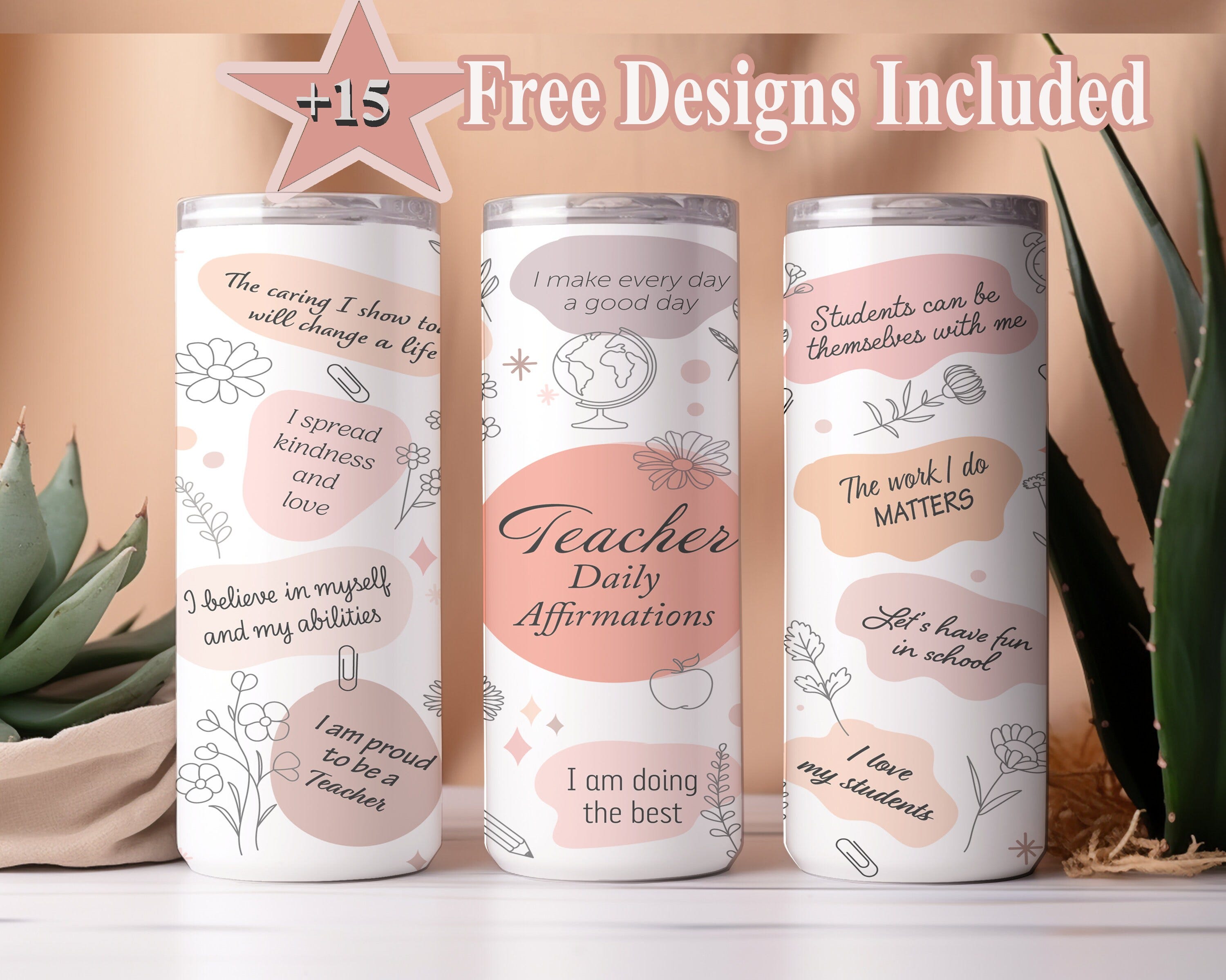 Teacher Affirmation Tumbler Wrap Design + 15 Free Designs | Sublimation PNG Downloads - 20 oz skinny tumbler sublimation image Design