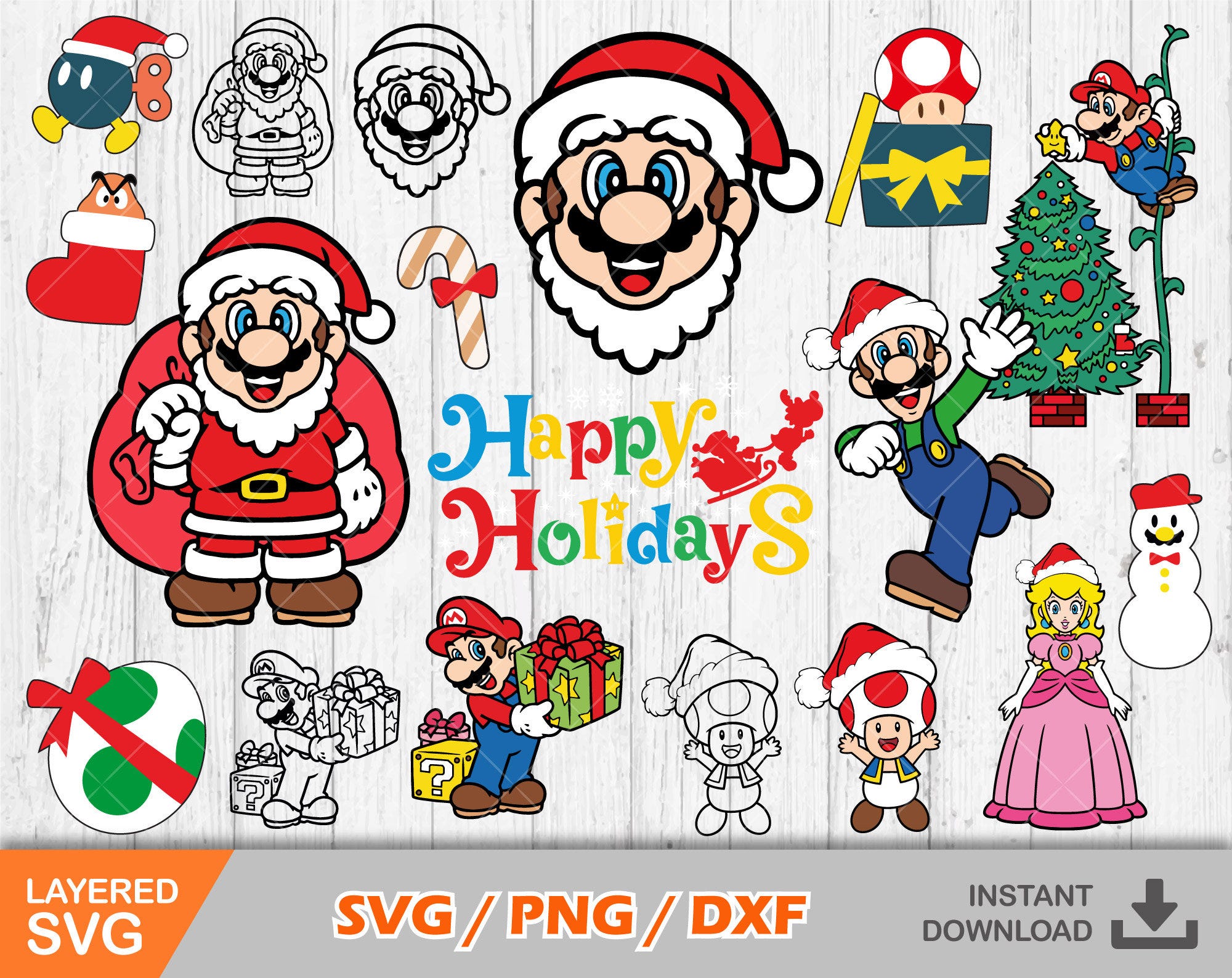 Mario Christmas clipart bundle, Christmas svg cut files for Cricut / Silhouette, Mario svg, png, dxf, instant download