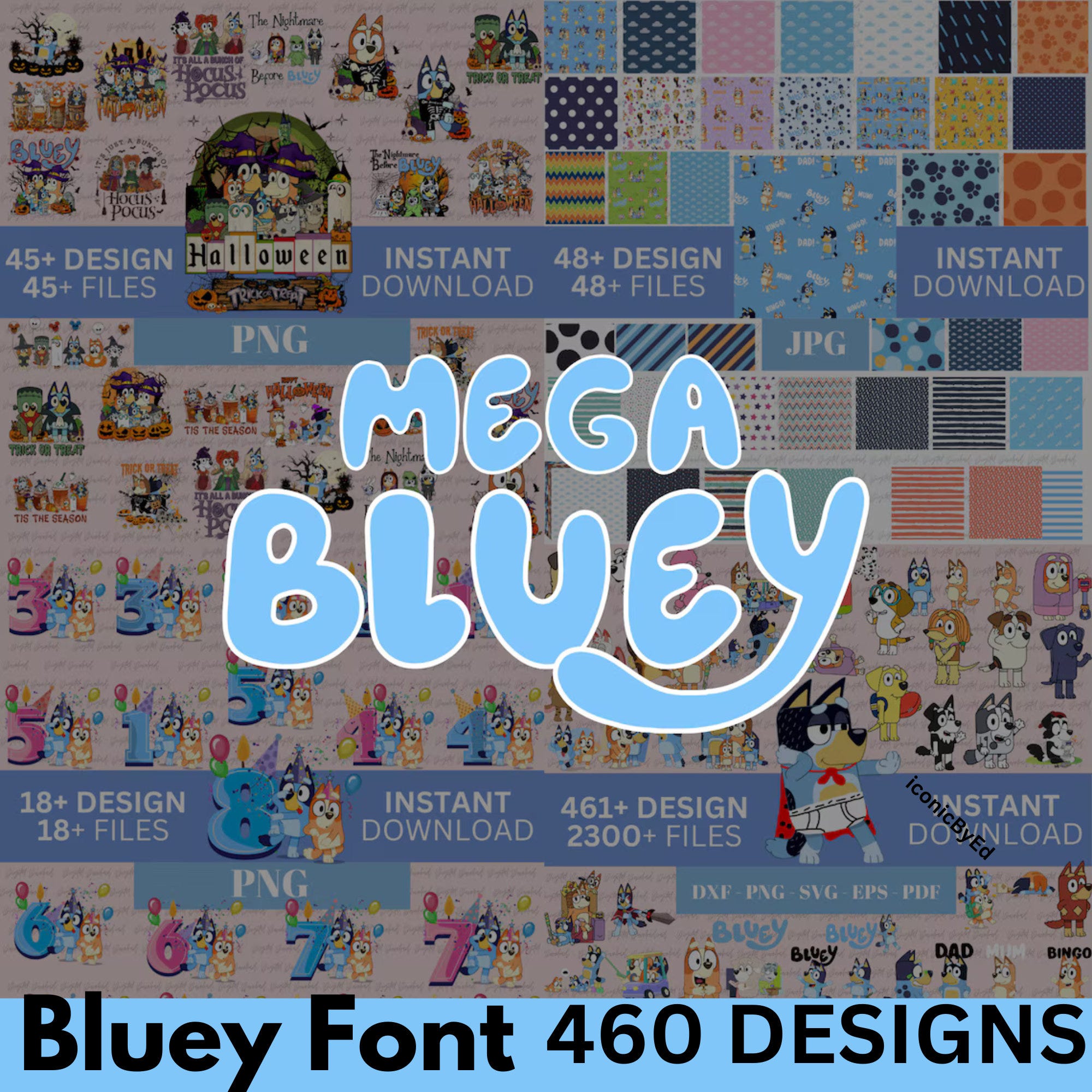 Mega Blue Dog Svg Bundle, Blue Dog Birthday Bundle Blue Dog Family Png Files, Png For Shirts, Birthday Png, Clipart png, Digital Download