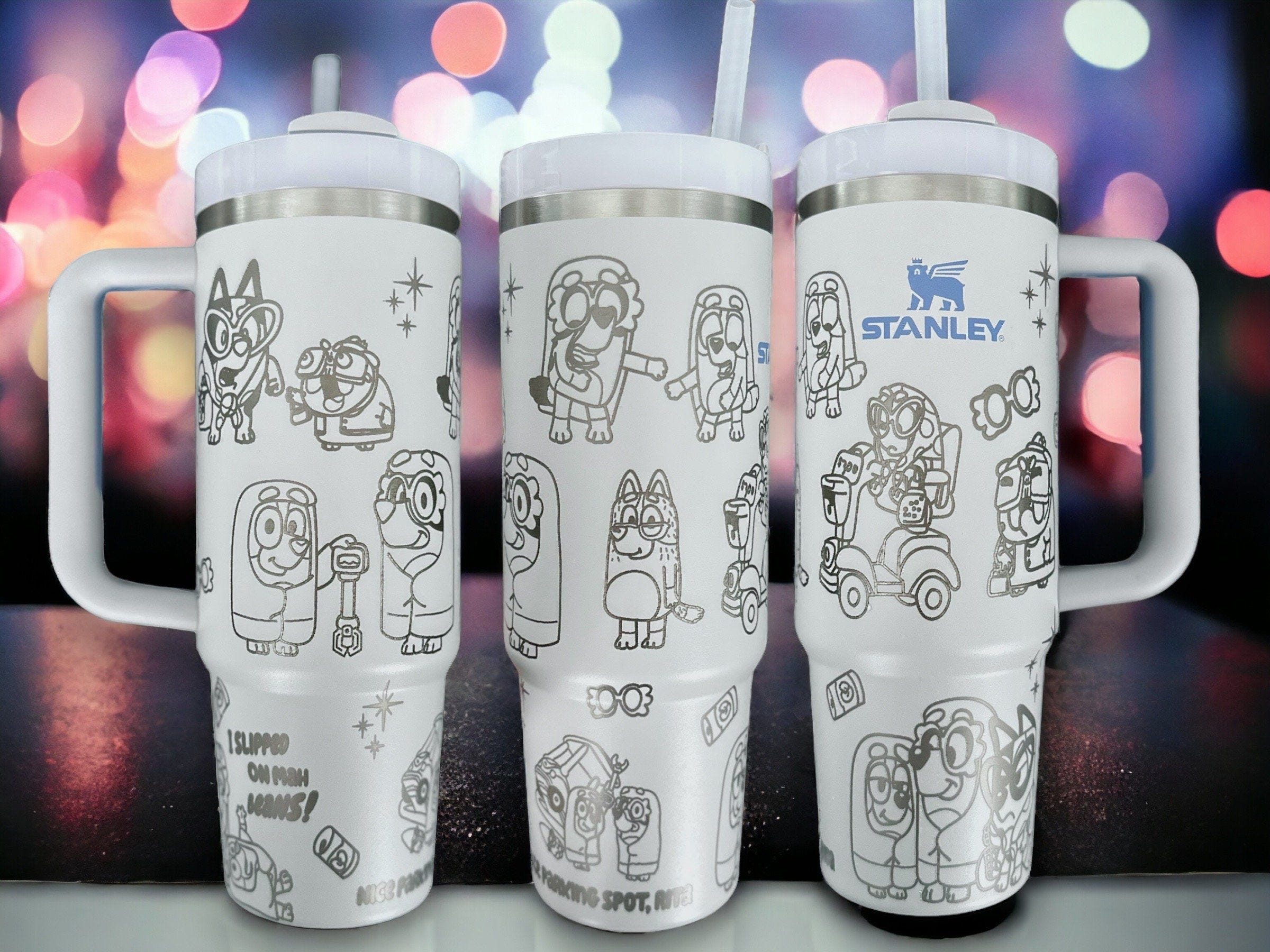 Bluey Here Come the Grannies Stanley H2.0 Quencher | Tumbler Cup Laser Engraved Full Wrap Custom Design