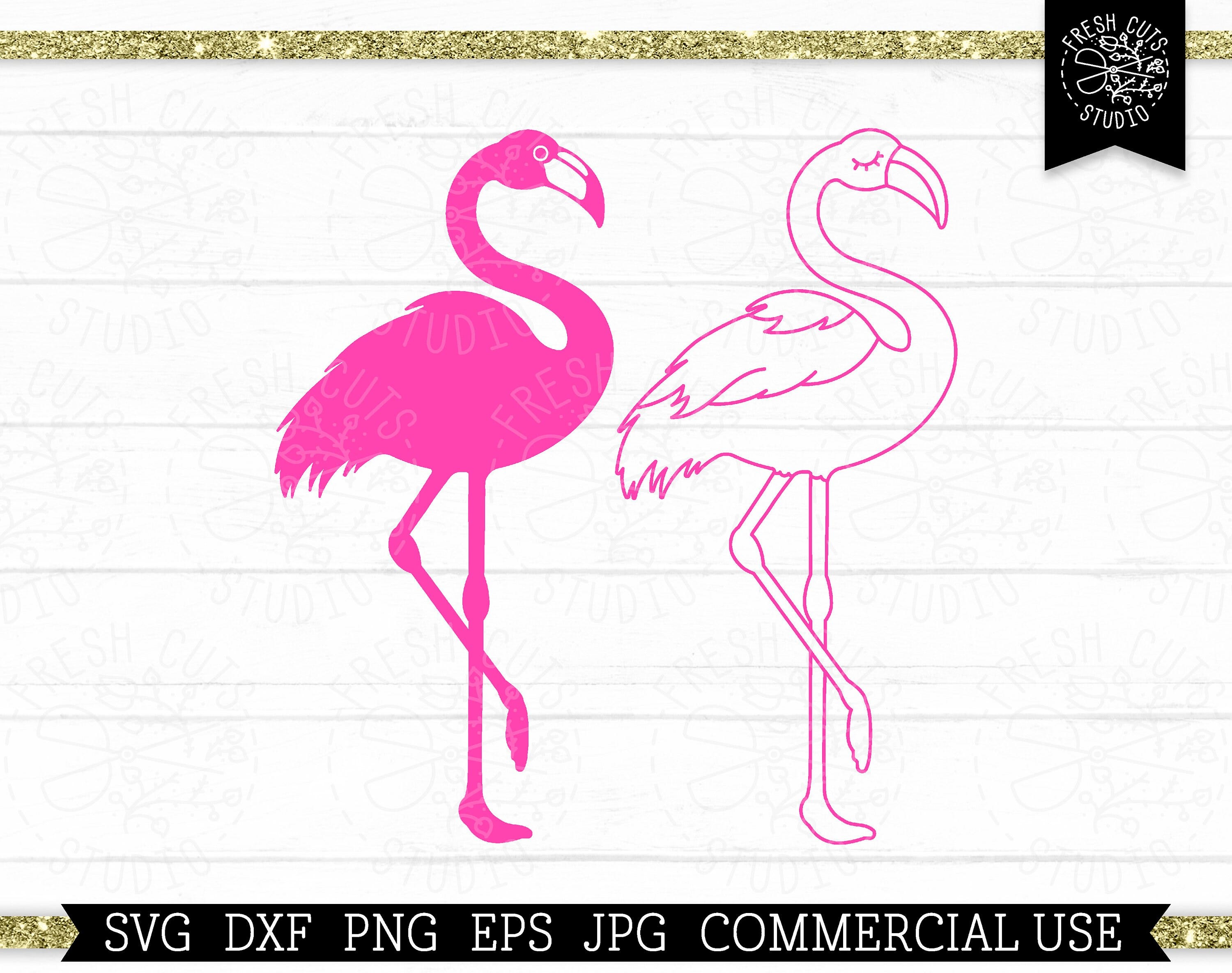Flamingo Silhouette SVG Cut File for Cricut, Flamingo Line Drawing Clipart, Commercial Use svg, Tropical Beach Vacation, Vector, dxf png eps