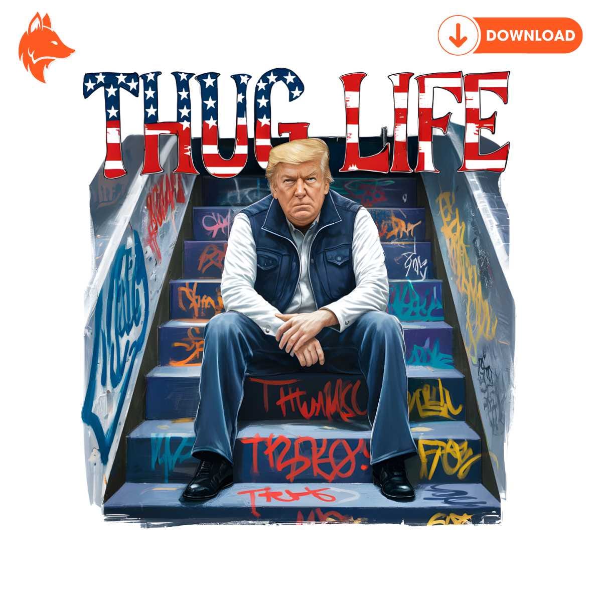 Free Retro Donald Trump Thug Life Presidental Election PNG