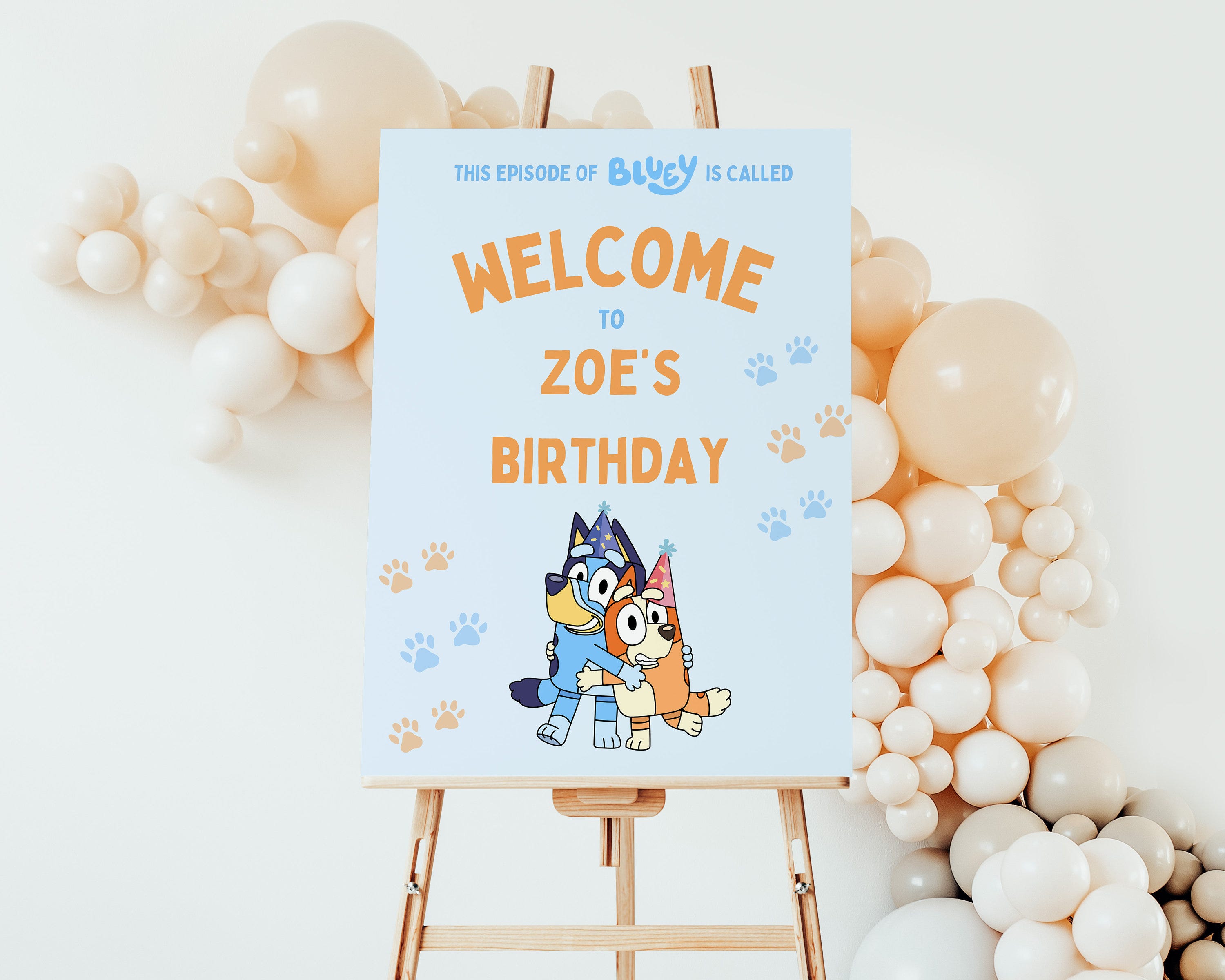 Editable Blue Dog Welcome Sign, Birthday Party Theme, Personalize on Canva