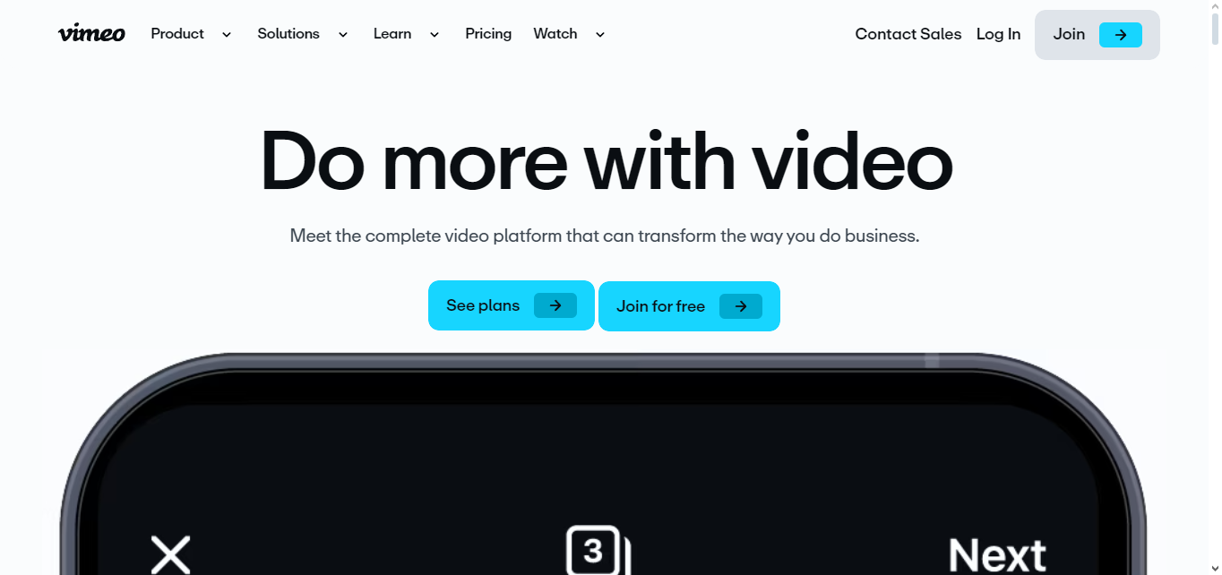 screenshot of Vimeo Homepage