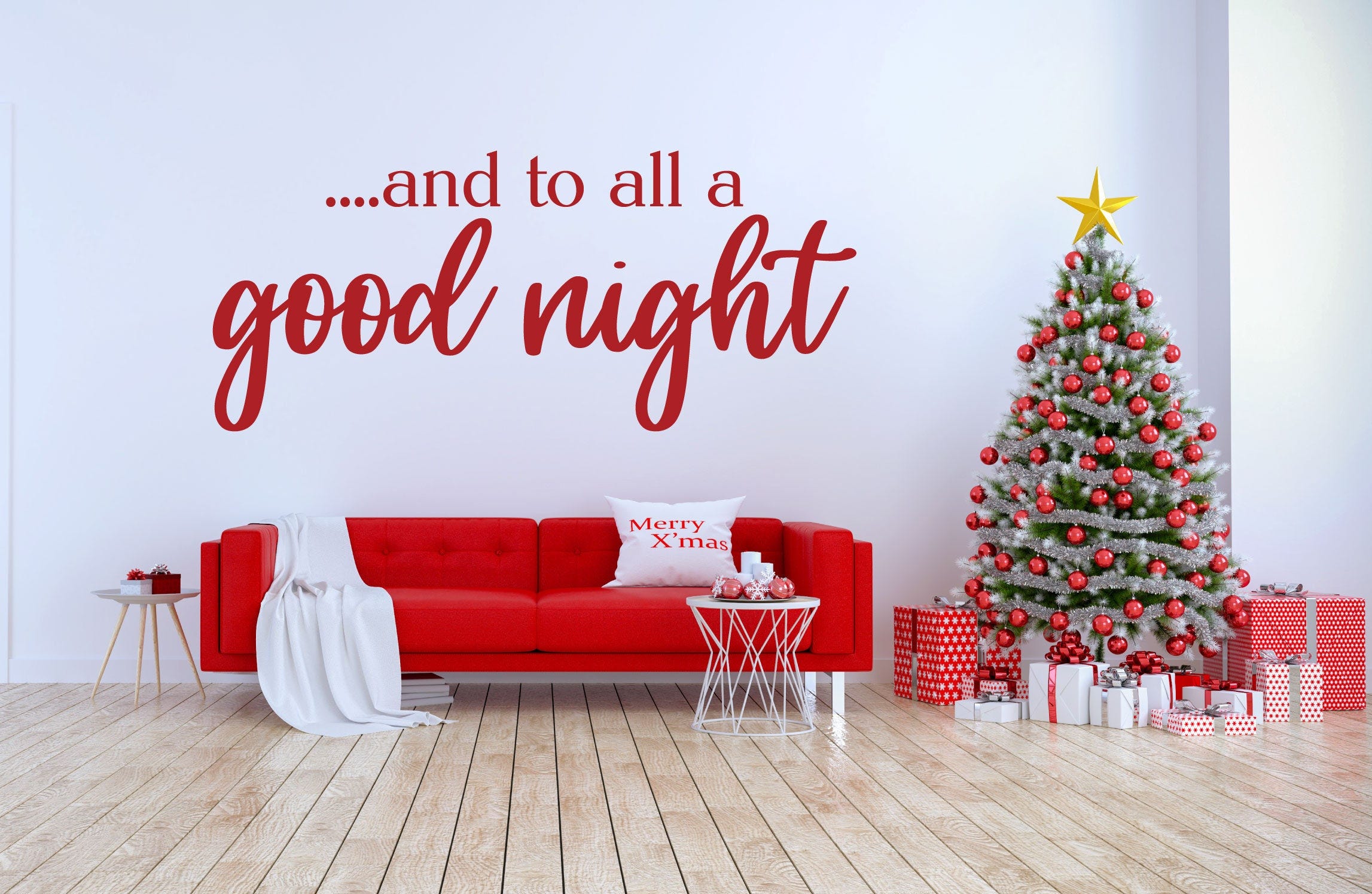 Christmas Vinyl Wall Decal -  Christmas Eve Quote - ....And To All A Good Night - Home Decor For Bedroom, Family Room, or Mantle -  DIY Sign