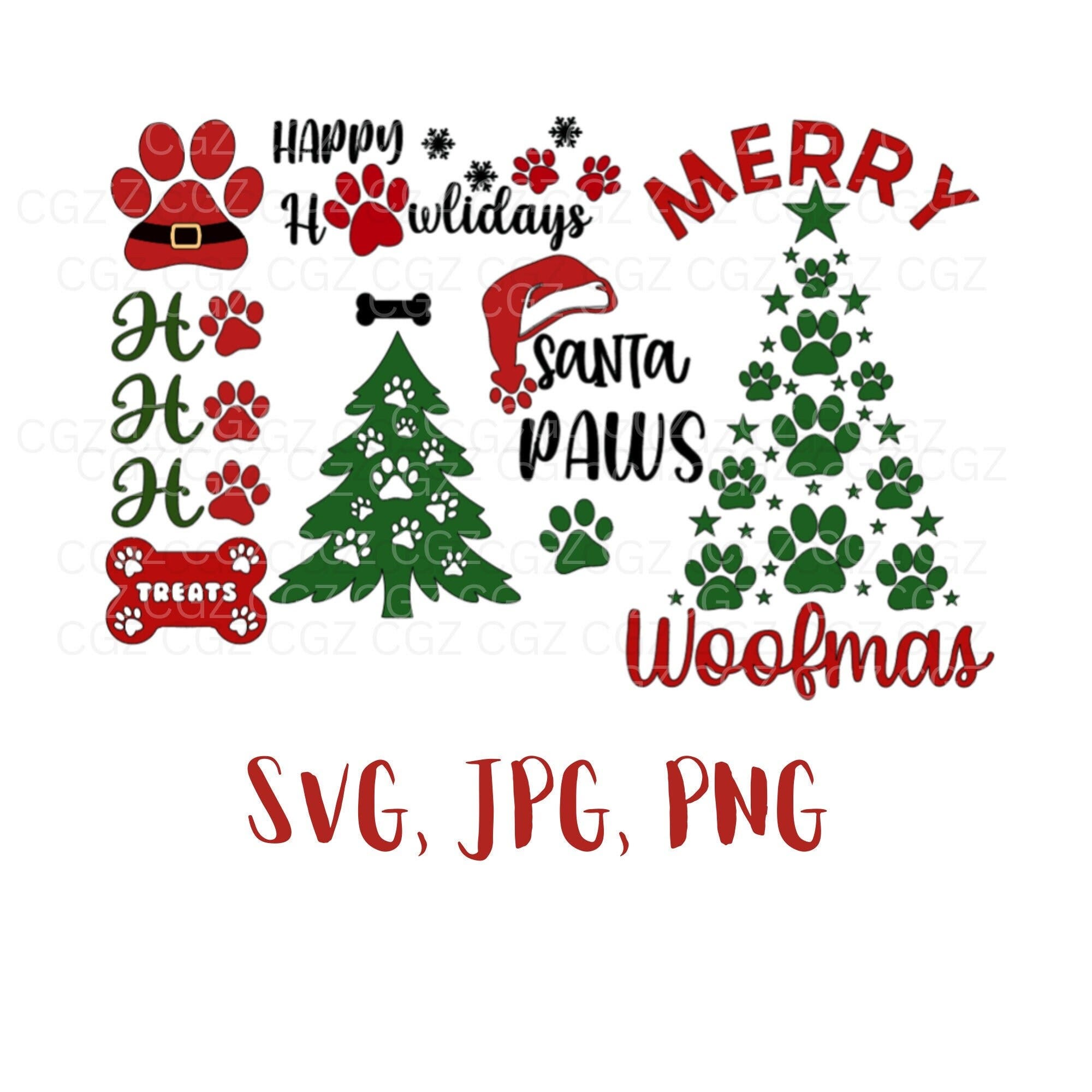 Santa Paws SVG/Christmas Dog SVG/Digital/Clipart/Dog Bandana svg/Cut Files/Christmas Paw Svg/Paw Print  Christmas Tree Svg/Dog Christmas