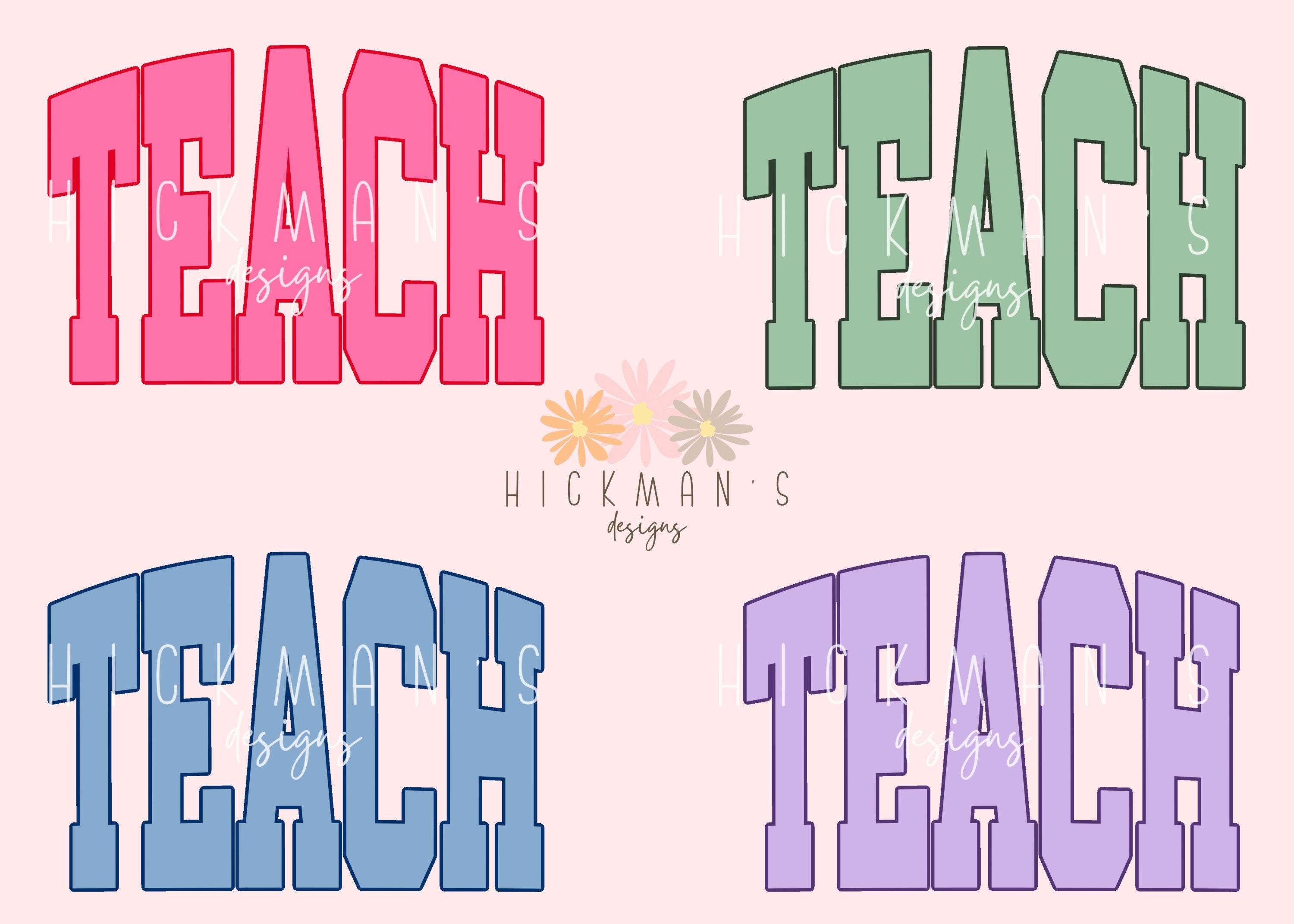 Varsity letters Teach, 4 png files, purple, pink, blue, green, teacher shirt, teacher design