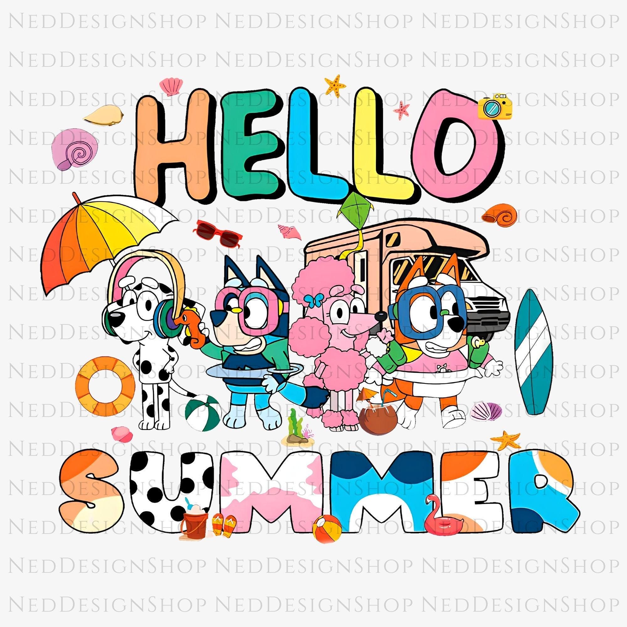 Bluey Hello Summer Png, Bluey Summer Vibes Png, Dogs Png, Dogs Svg, Dogs Family Svg, Dogs Sublimation Png, Digital File, Instant Download