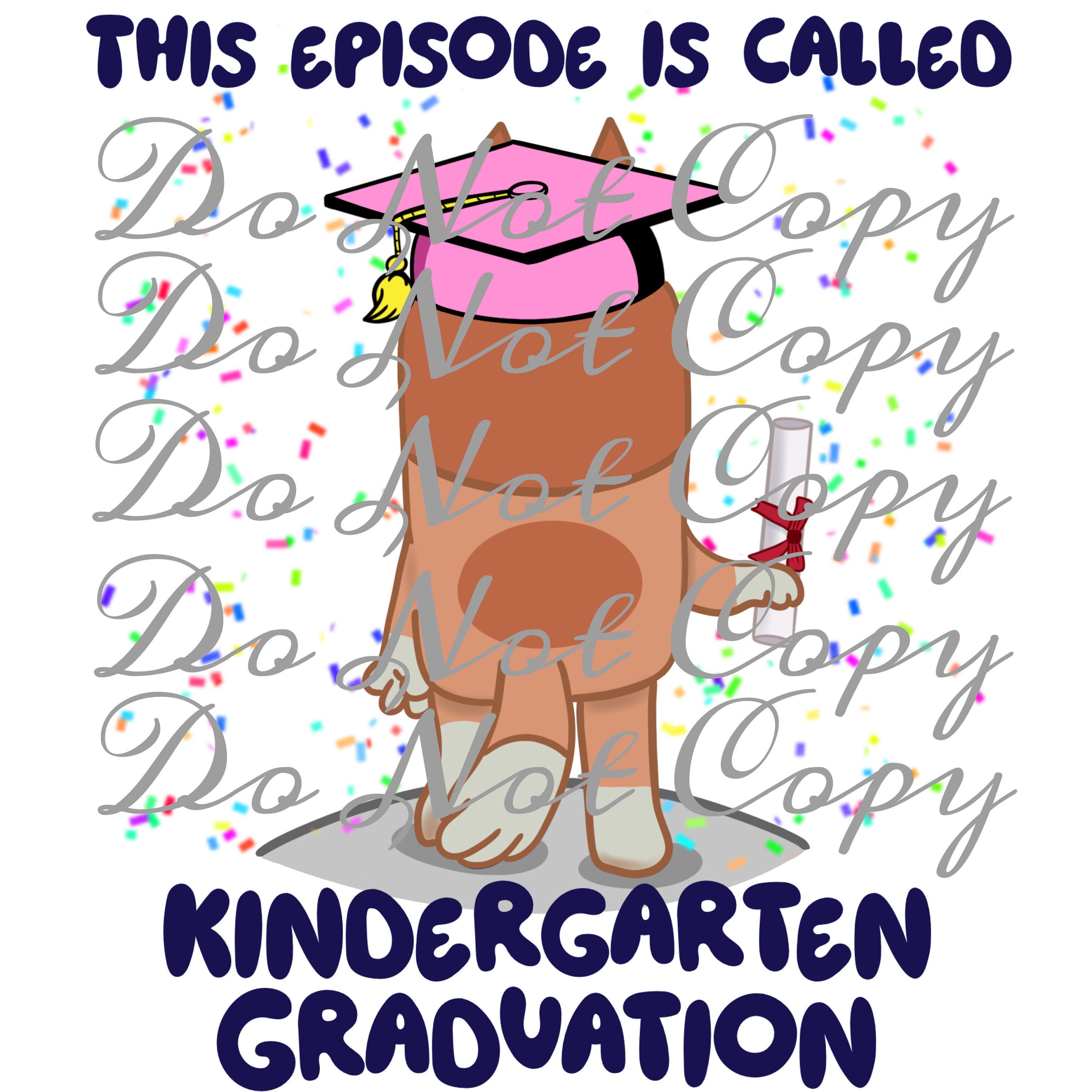 Kindergarten Graduation Blue Dog Bingo Pink Cap PNG || Digital Download