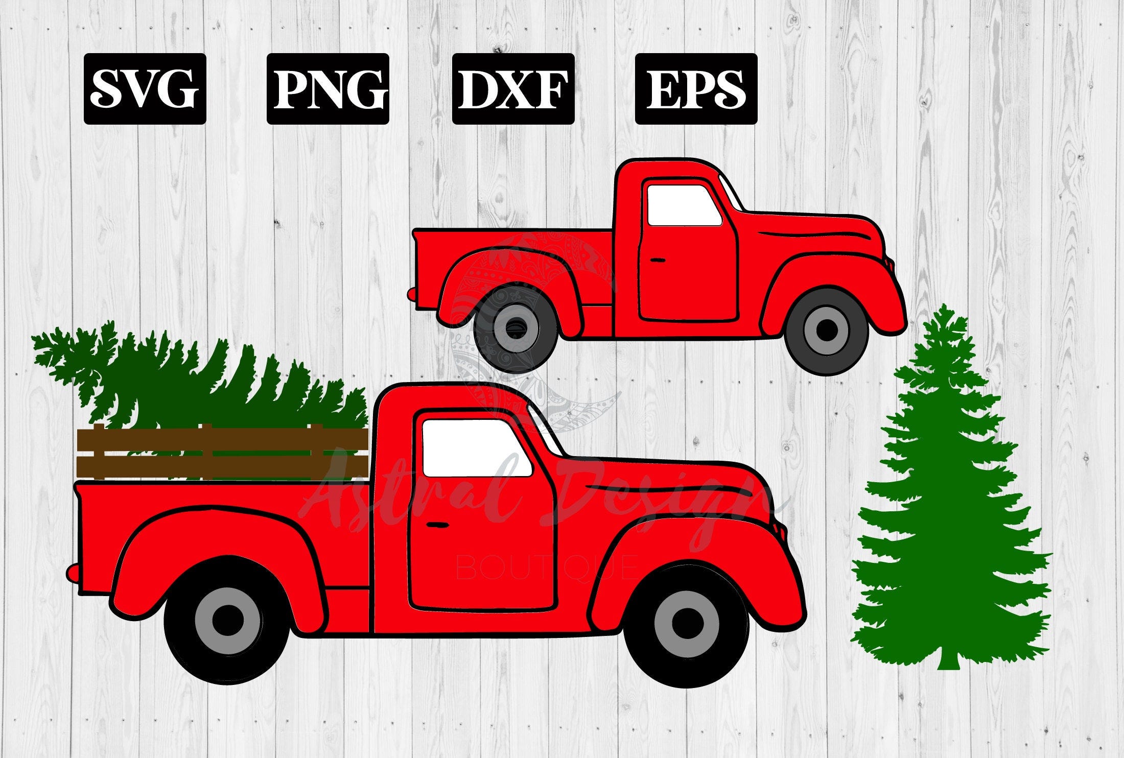 Antique Truck Christmas Tree SVG, Vintage Truck PNG, Cut Files for Cricut Silhouette, Antique Truck Tree Clipart, Christmas Clipart