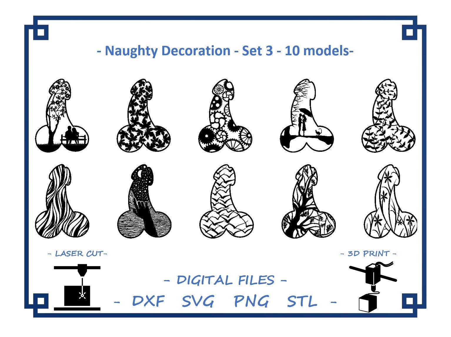 Naughty Decoration Set 3 - 10 models - Digital files for Laser Cutting, 3D Printing