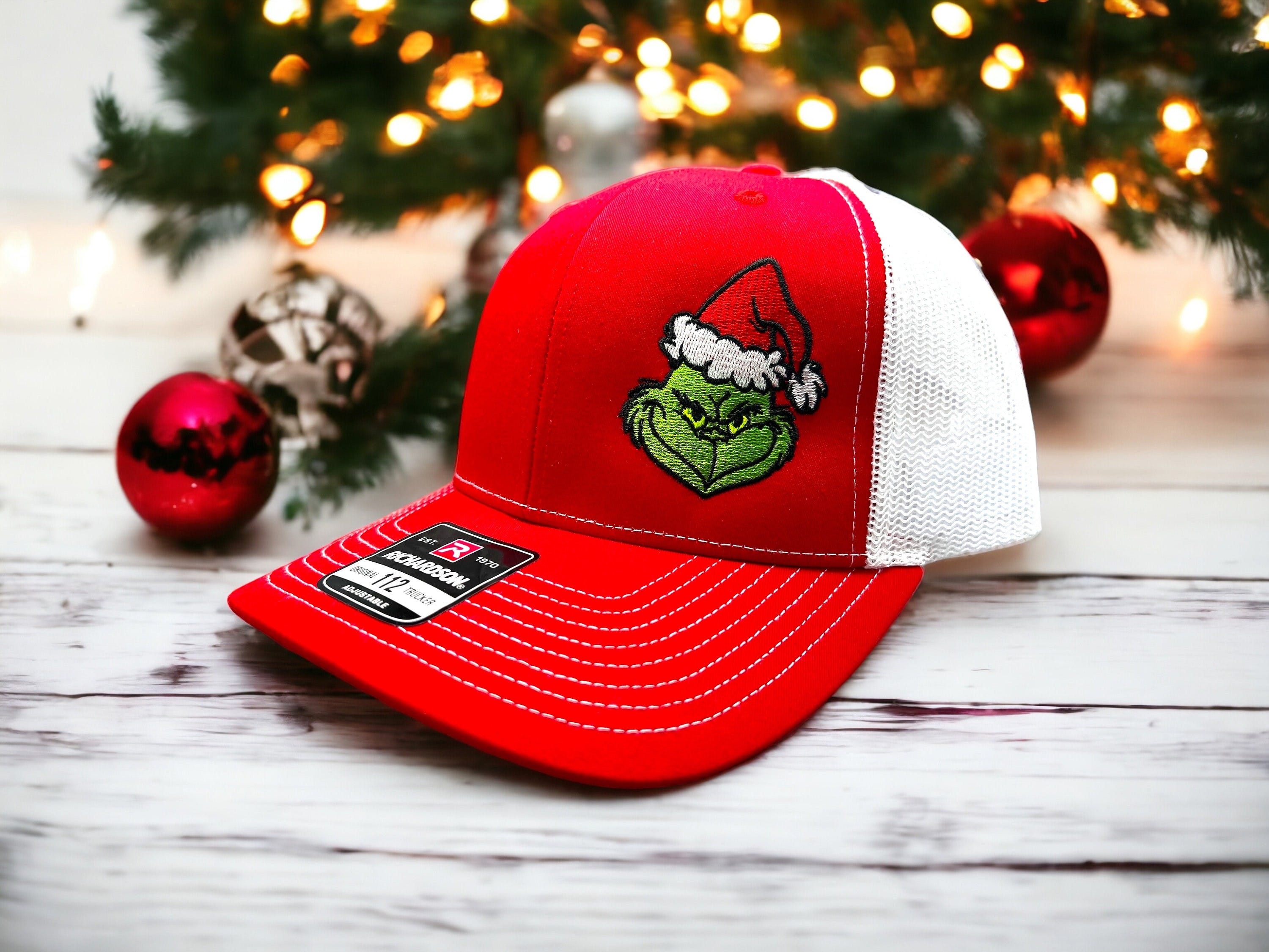 Grinch Hat l Grinch Face l Grinch Christmas Gift Hat l Holiday Hat l Grinch l The Grinch l Embroidered Trucker Hat l Embroidered Grinch Hat