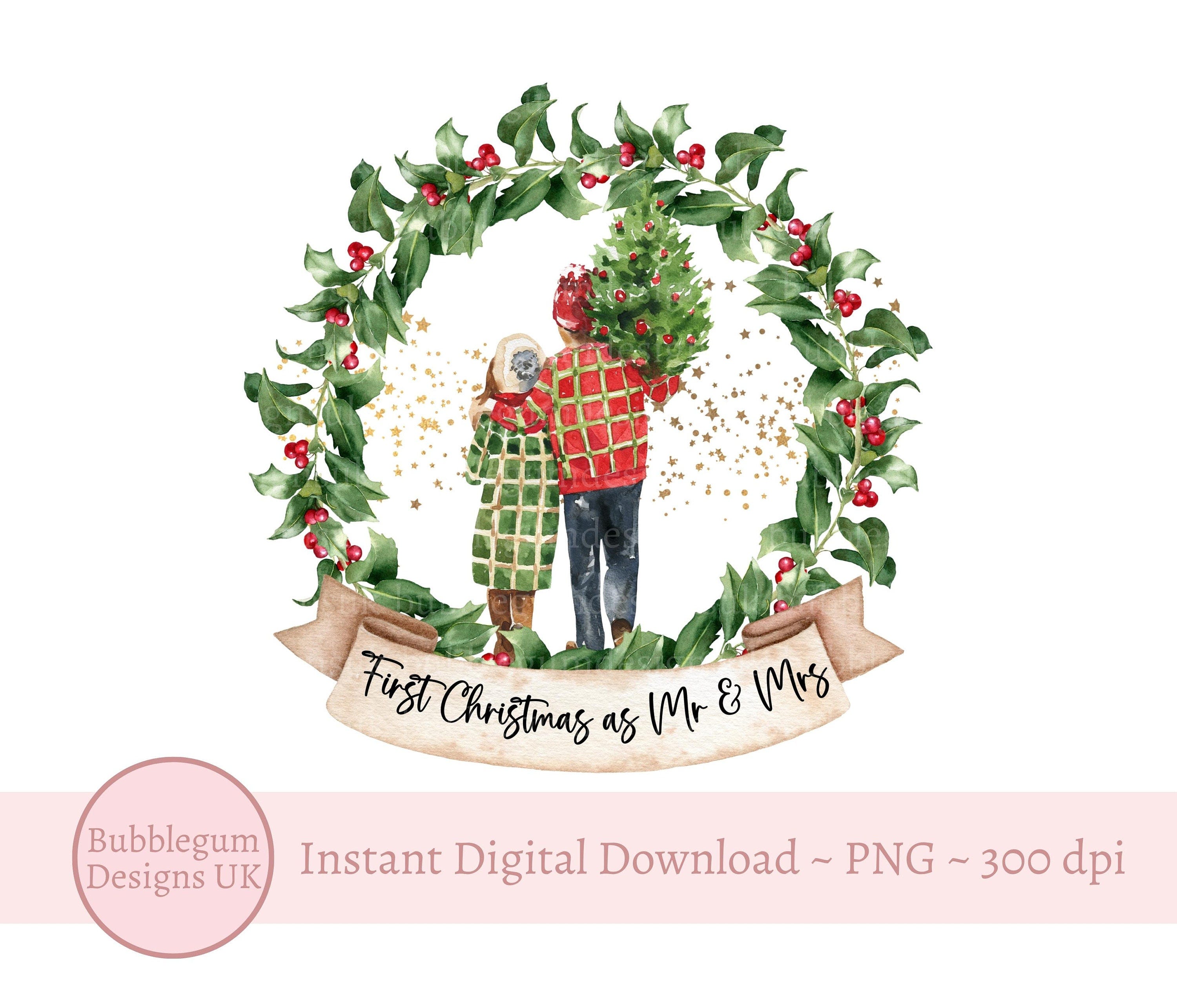First Christmas As Mr & Mrs PNG, Christmas Card Design, Jolly Wreath, Bauble Design, Mr and Mrs PNG, Sublimation Design, Instant Download
