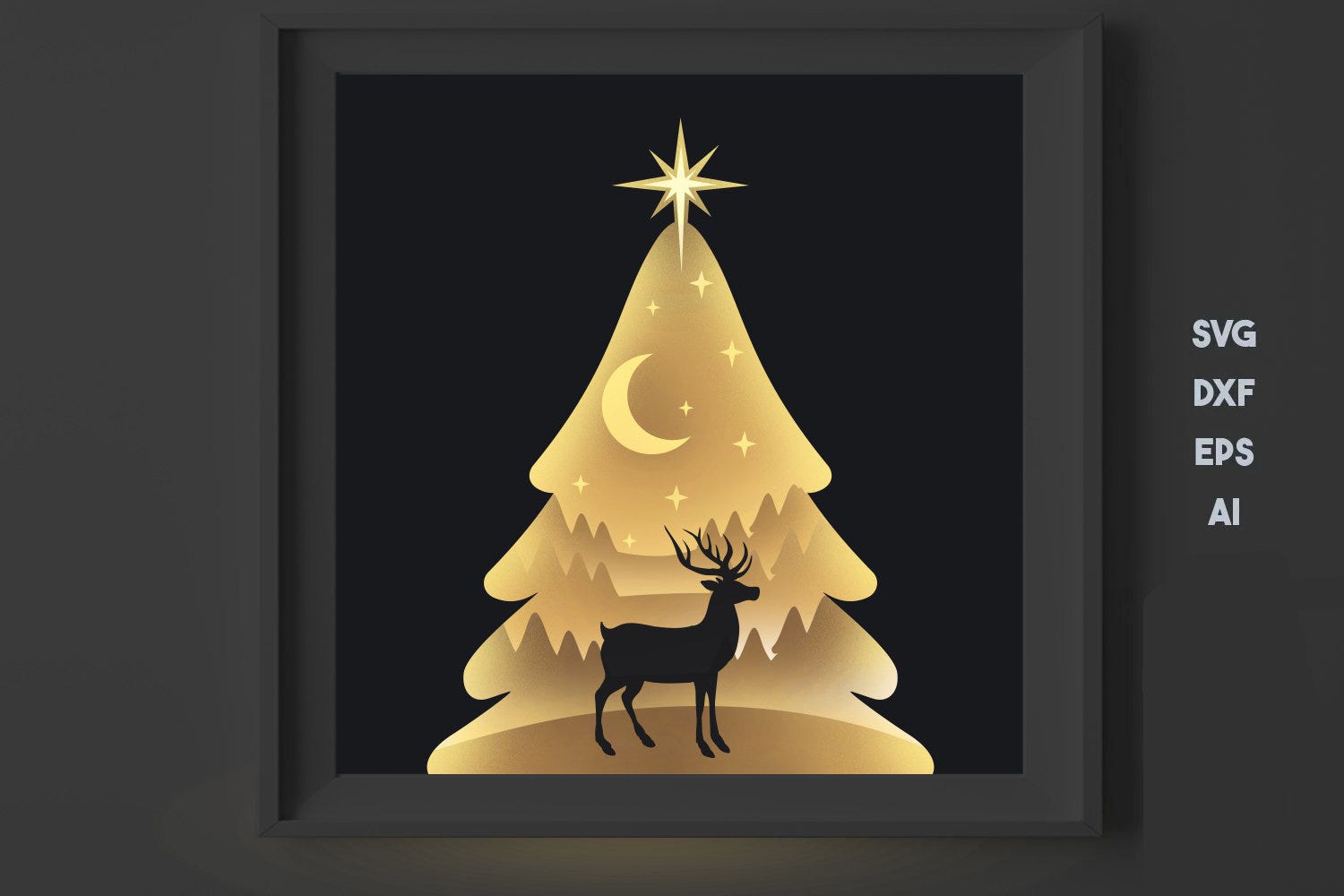 Christmas Shadow Box SVG File, Christmas Tree 3D Scene SVG, Christmas Lightbox SVG, Christmas 3D Paper Cut Template, Layered Reindeer Svg