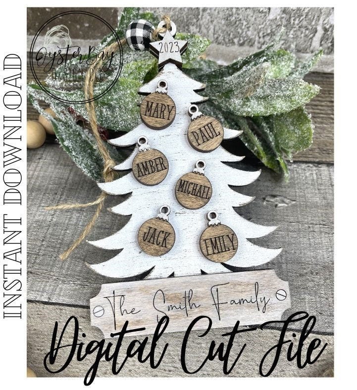 Christmas Tree Family Ornament, Vintage Christmas, Christmas Ornaments, Farmhouse Christmas, Rustic Christmas ***Digital File Only
