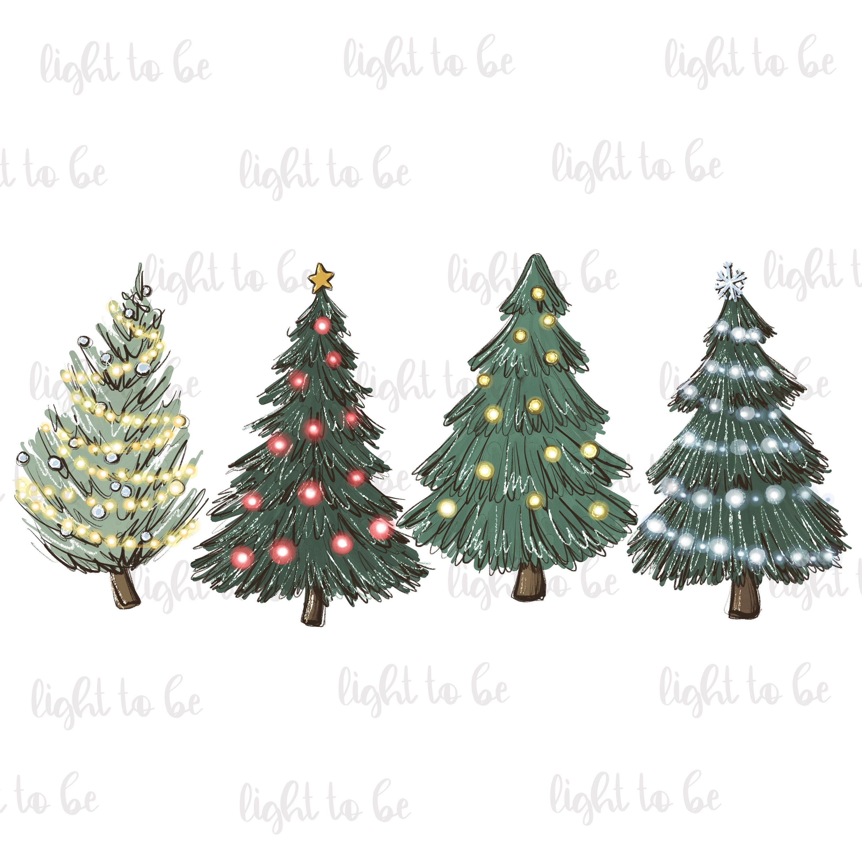 Christmas trees PNG, lights star snow mint cozy winter digital download, Sublimation design hand drawn Printable file Graphic Clipart Tshirt