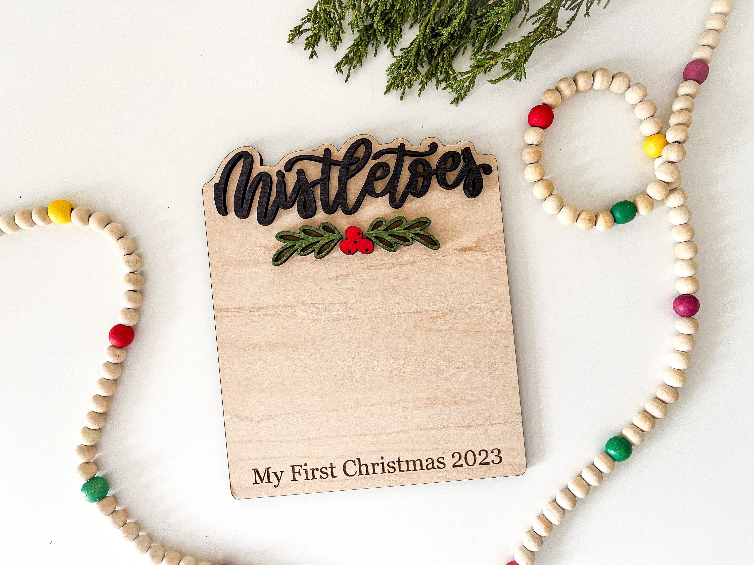 2024 Mistletoes Christmas Baby Footprint Sign SVG Laser Cutting Files, Baby
