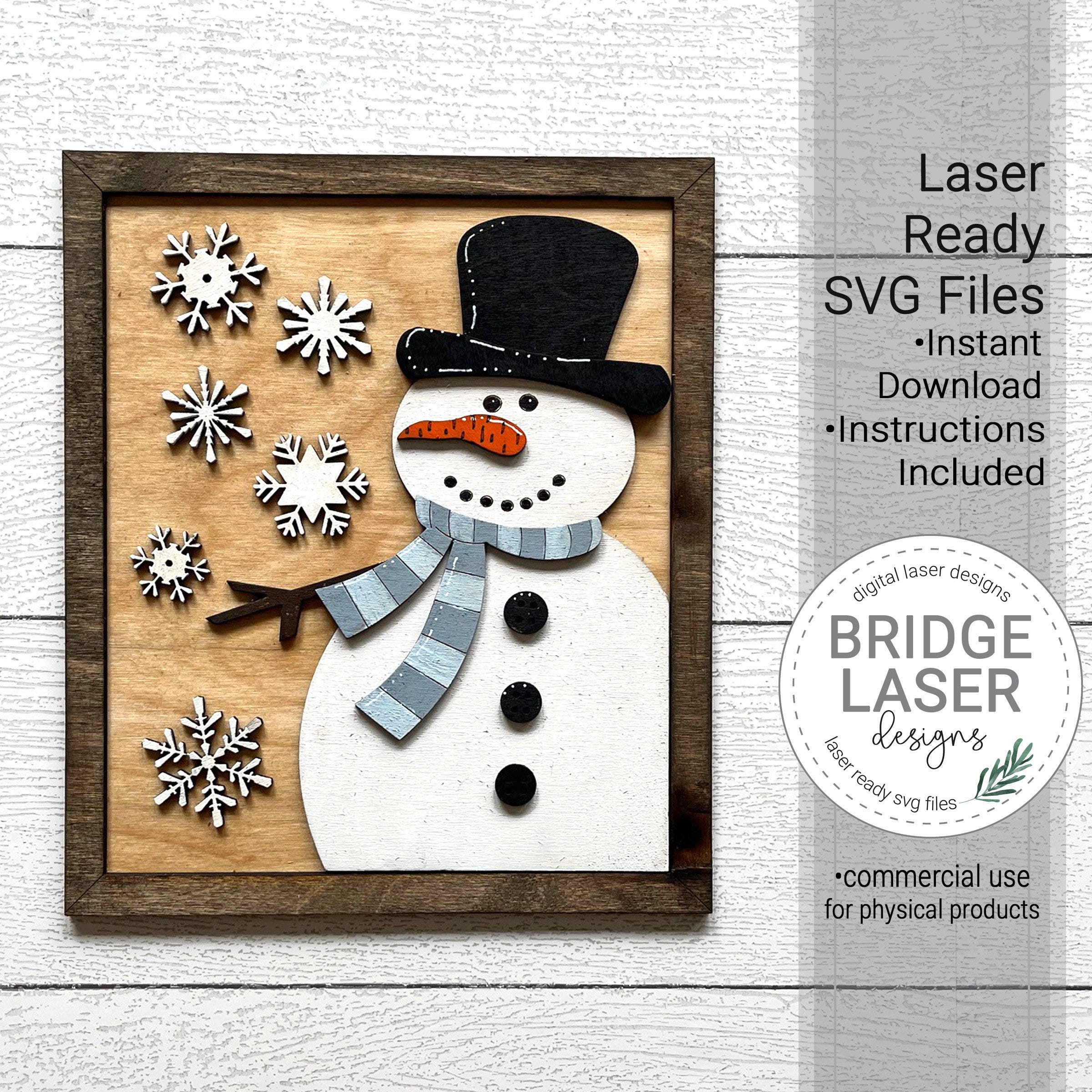 Snowman Laser Cut File, Christmas Snowman Laser Cut Design SVG, Christmas Winter Snowman Snowflake Laser File, Glowforge Laser Design SVG