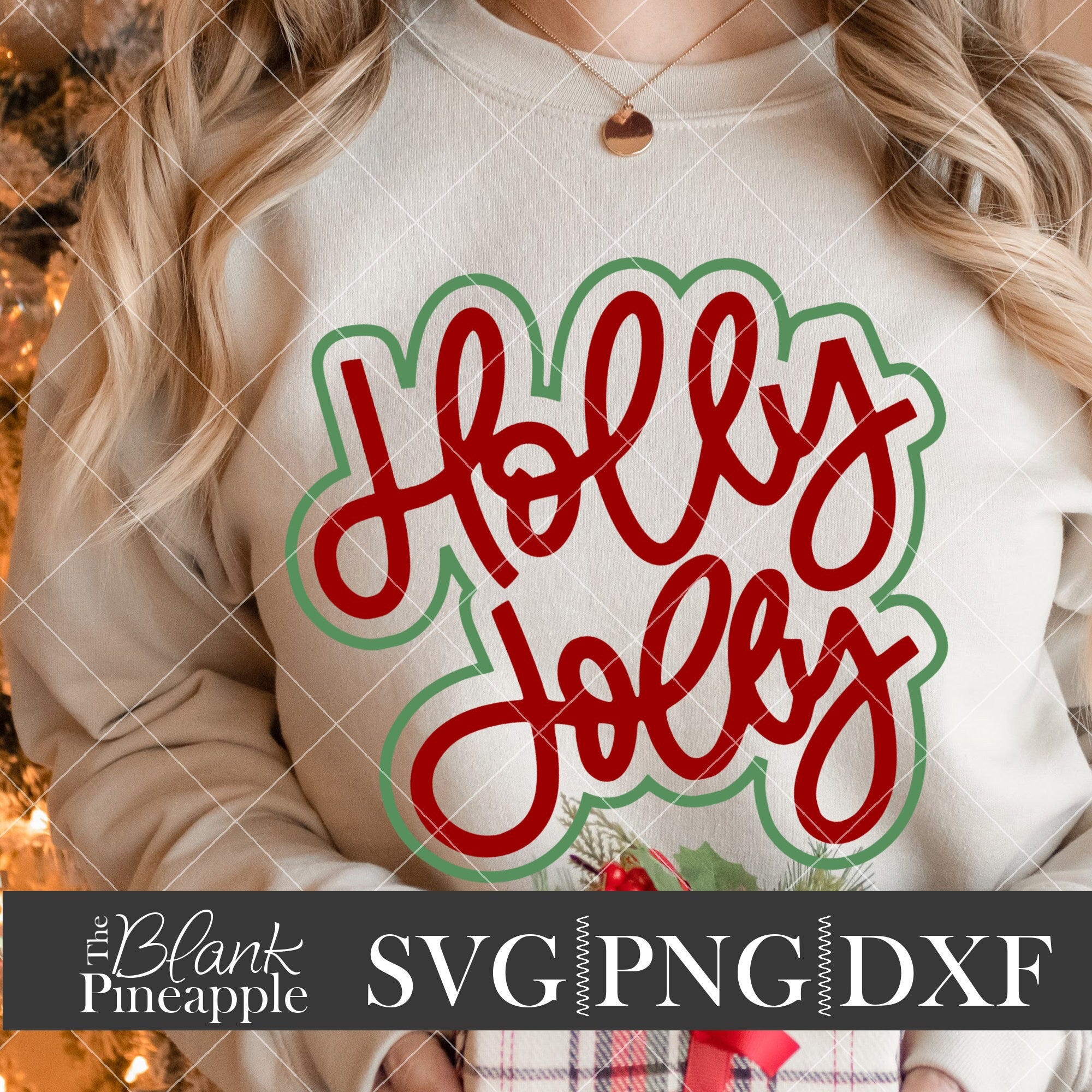 Christmas SVG Cut File, Holly Jolly Outlined SVG, DXF, and png Digital Download, Christmas Holly Jolly Cut file, Hand Lettered