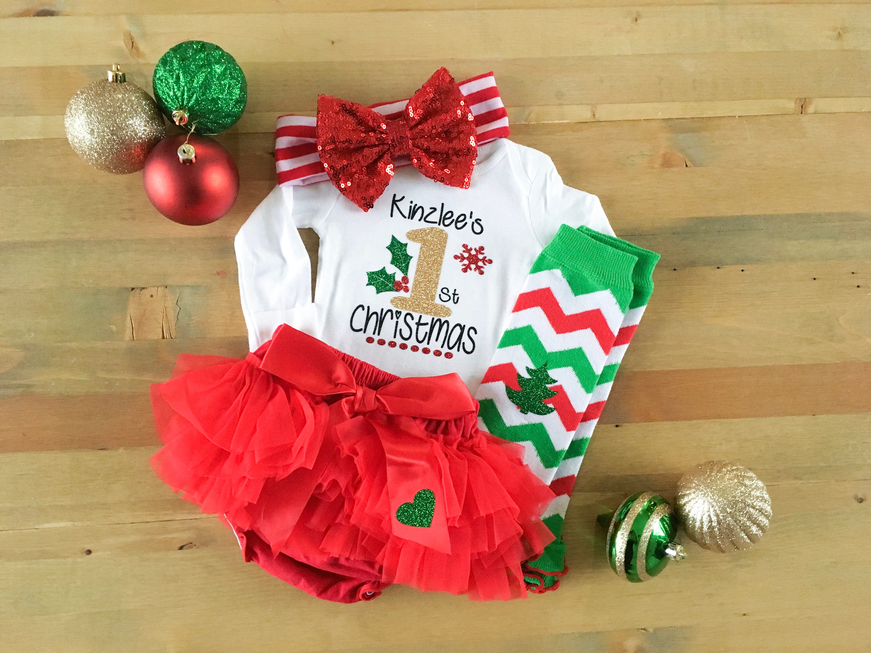 First Christmas Outfit For Girls, Girls Christmas Outfit With Name, Personalized 1st Christmas Outfit, Newborn Christmas Tutu, 1st Christmas