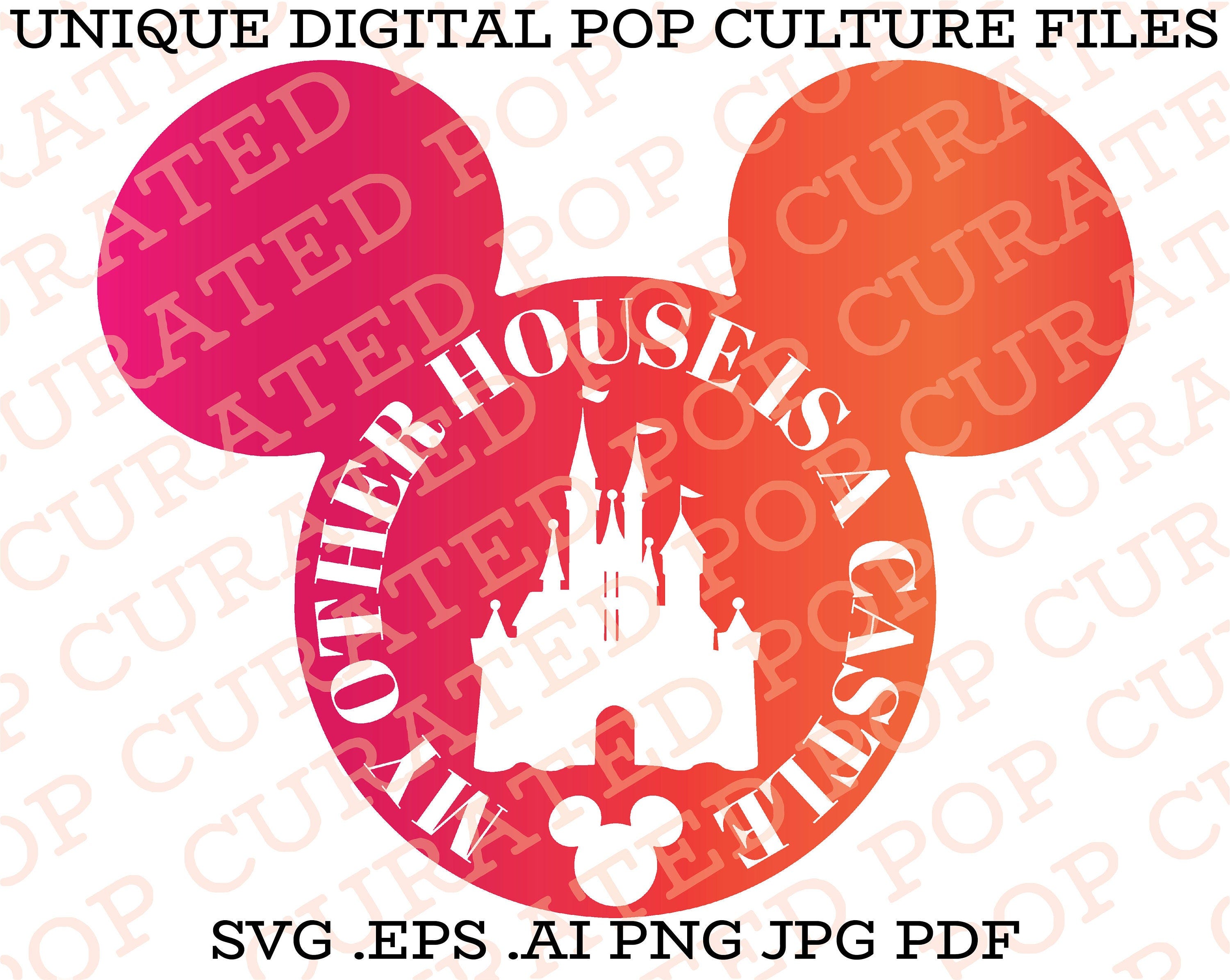 Colorful Gradient Pink Mickey Mouse Ears Fairytale Princess Castle Ears Cinderella Belle Aurora Ariel Pocahontas Tangled Kids Movie SVG File