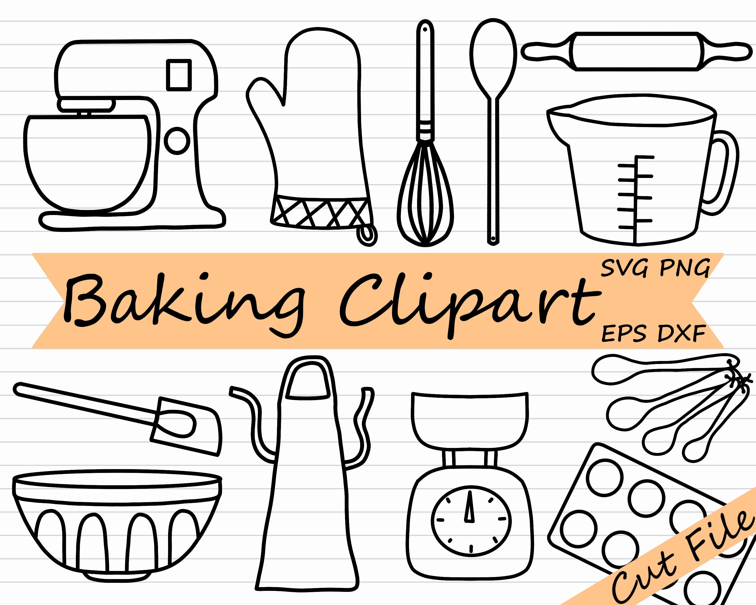 Baking SVG - Kitchen Utensils SVG, Cooking Clipart, Baking Cut File, Cricut, Silhouette DXF, Black and White, Baking Graphic, Bakery, Recipe