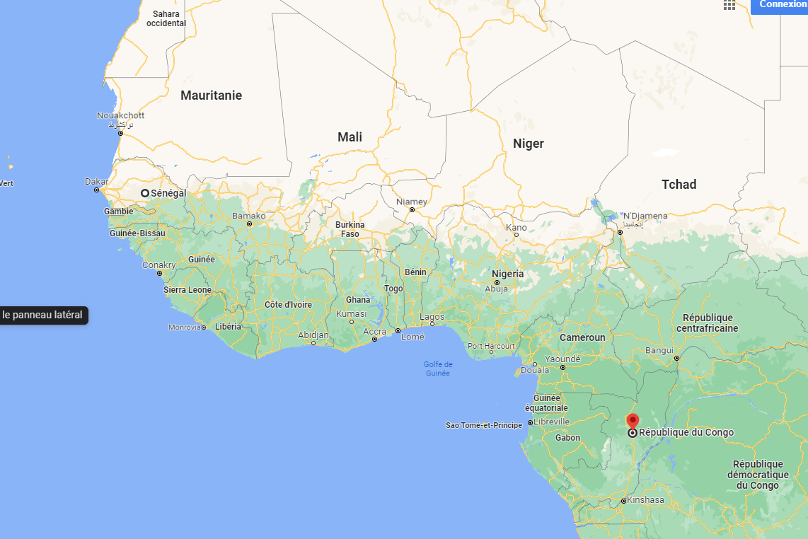 map of africa showing the distance between senegal and congo