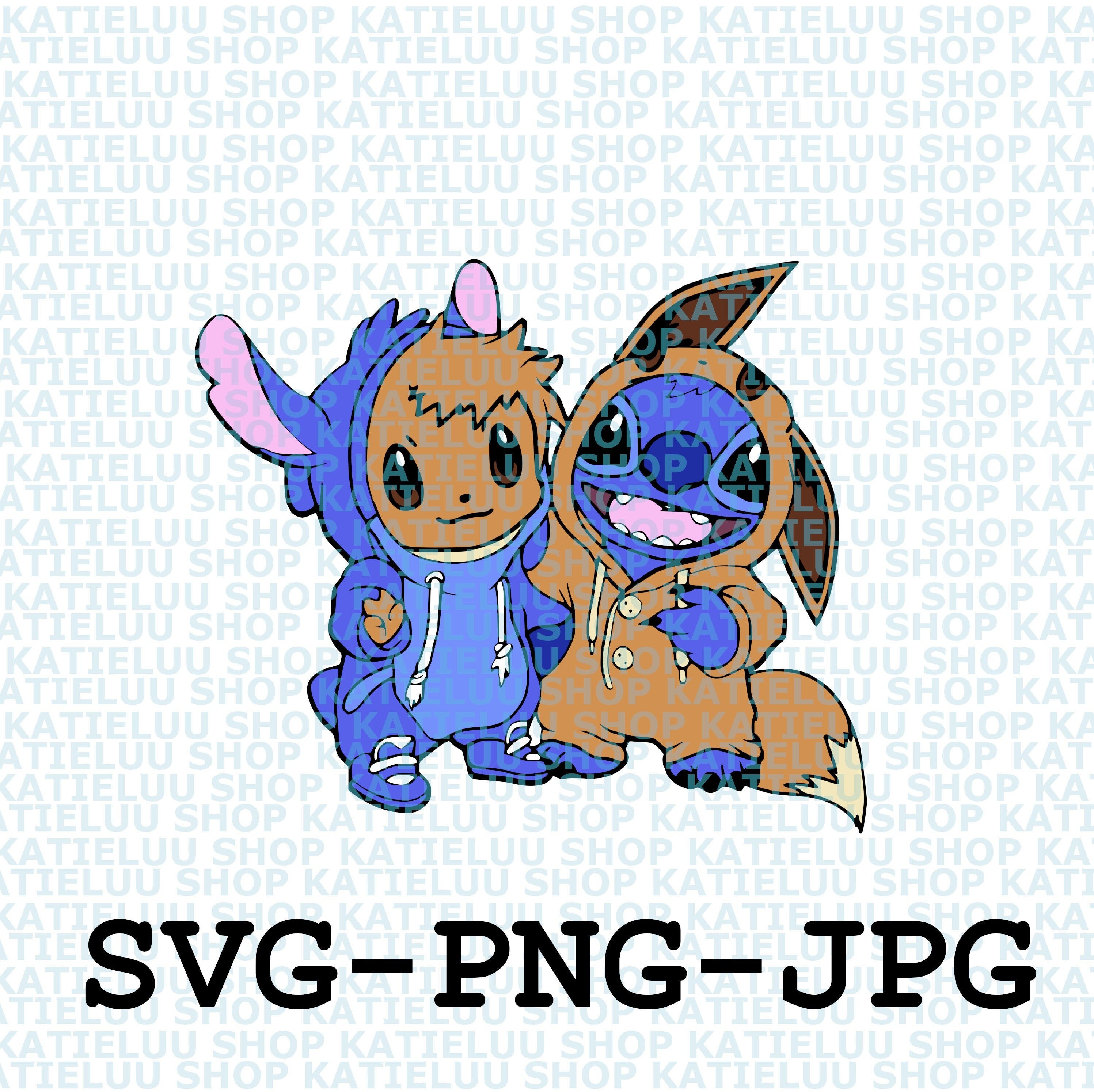 Stitch and Eevee png, Stitch and Pokemon Eevee svg, png. Characters friends png, svg digital download.